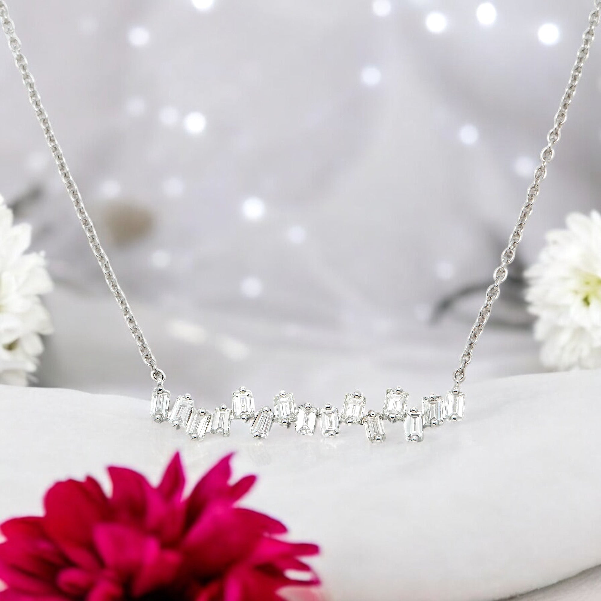 18K GOLD BAGUETTE DIAMOND LADIES NECKLACE 1.12 CT