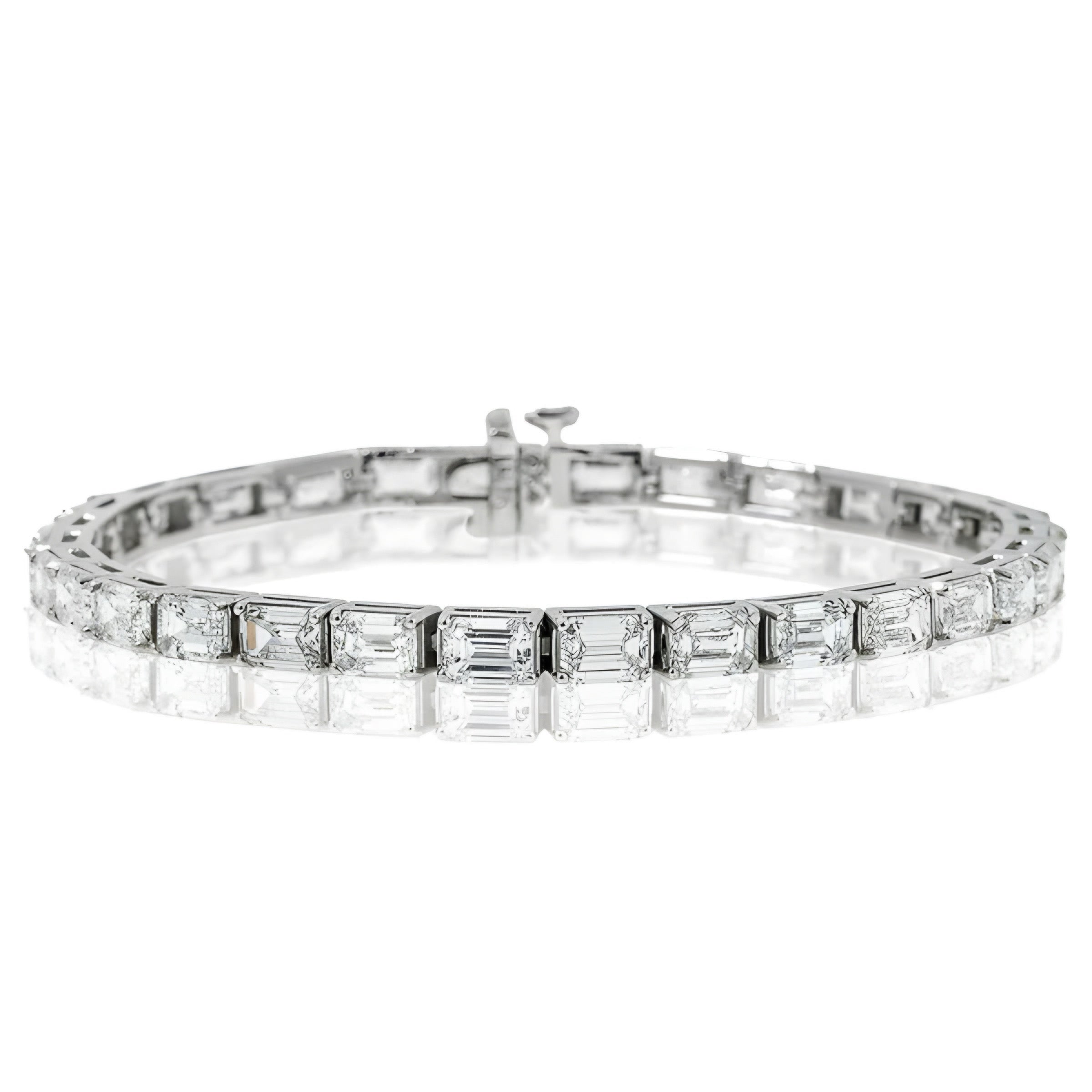 14K GOLD EMERALD CUT LAB DIAMOND TENNIS BRACELET 15.07 CT