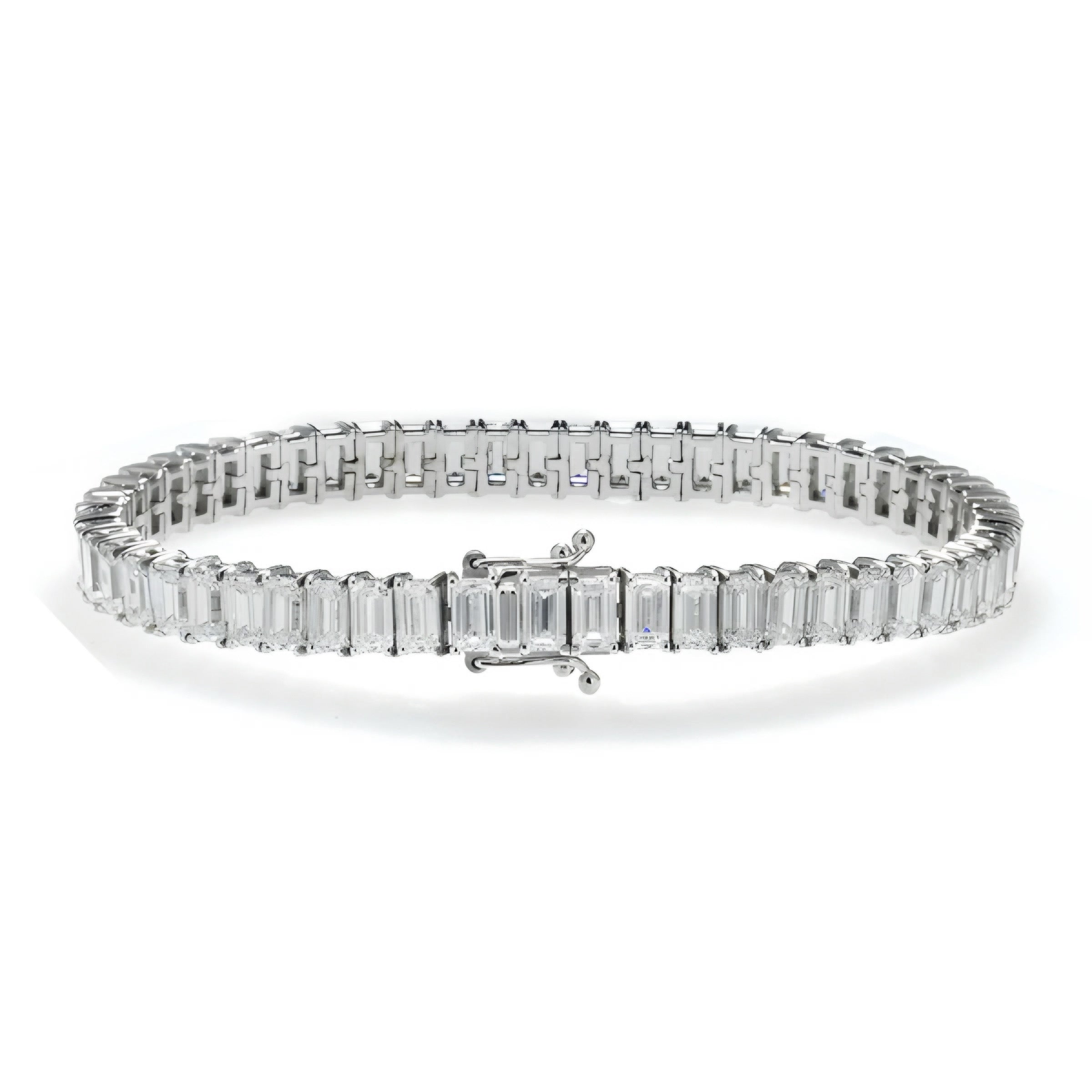 14K GOLD EMERALD CUT LAB DIAMOND TENNIS BRACELET 16.84 CT