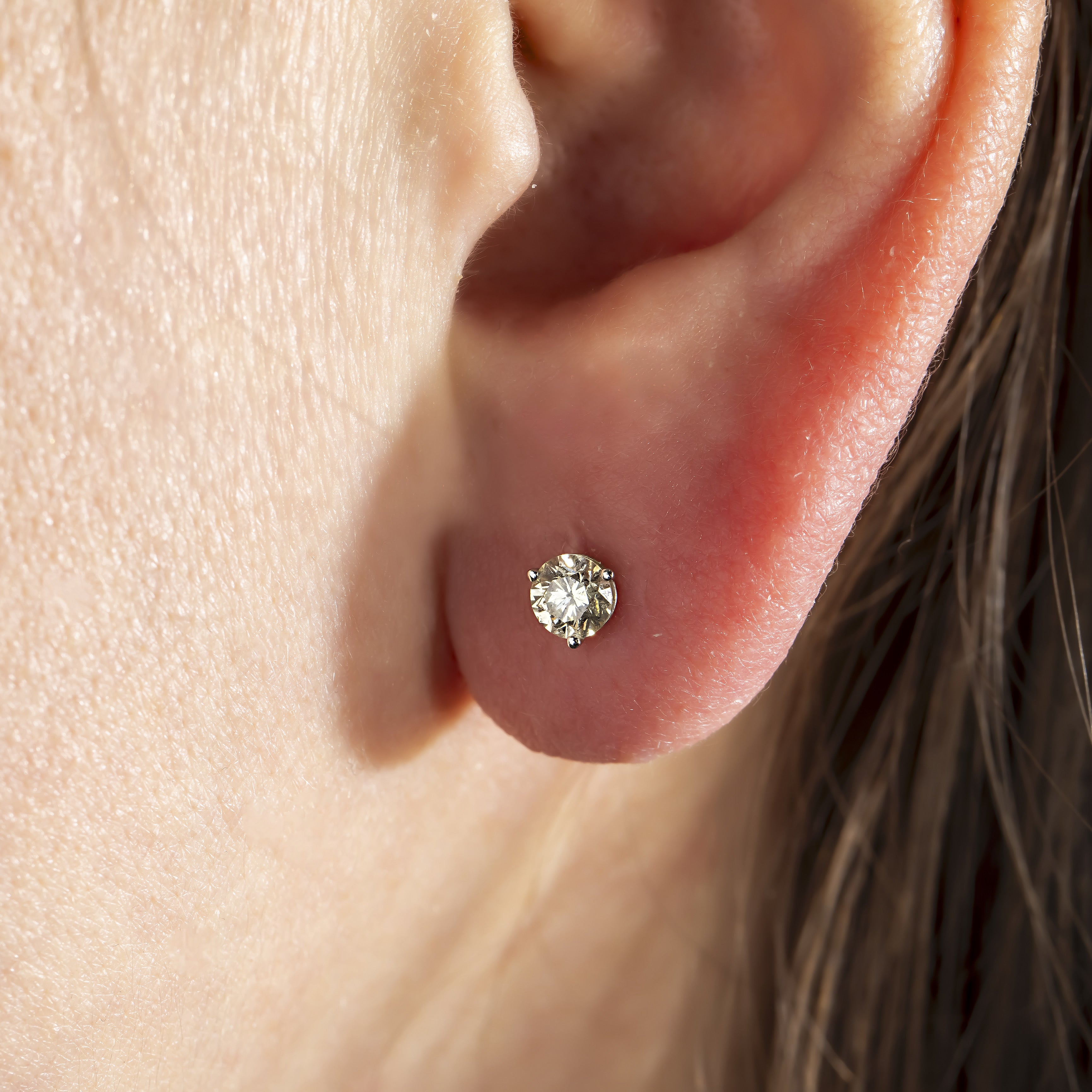 14K GOLD YELLOW SOLITAIRE LAB DIAMOND STUD EARRINGS 0.38 CTW