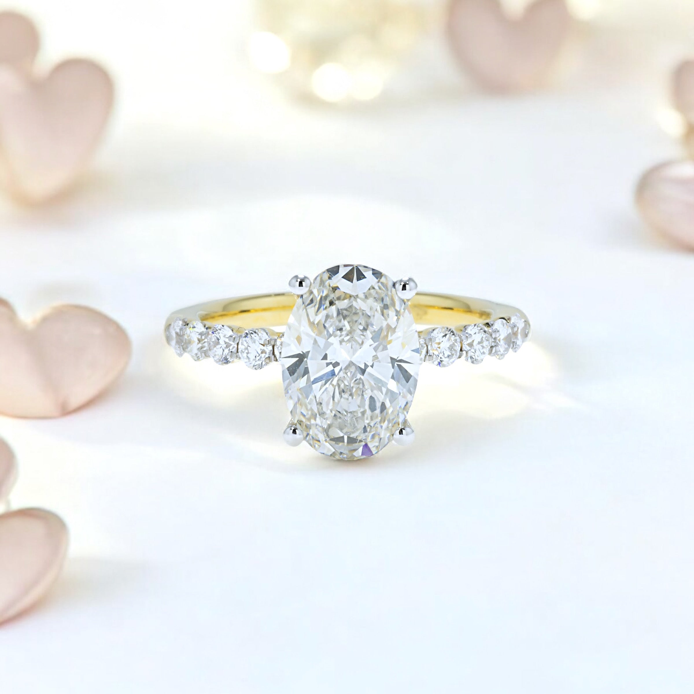 14K GOLD OVAL LAB DIAMOND ENGAGEMENT RING 3.60 CTW