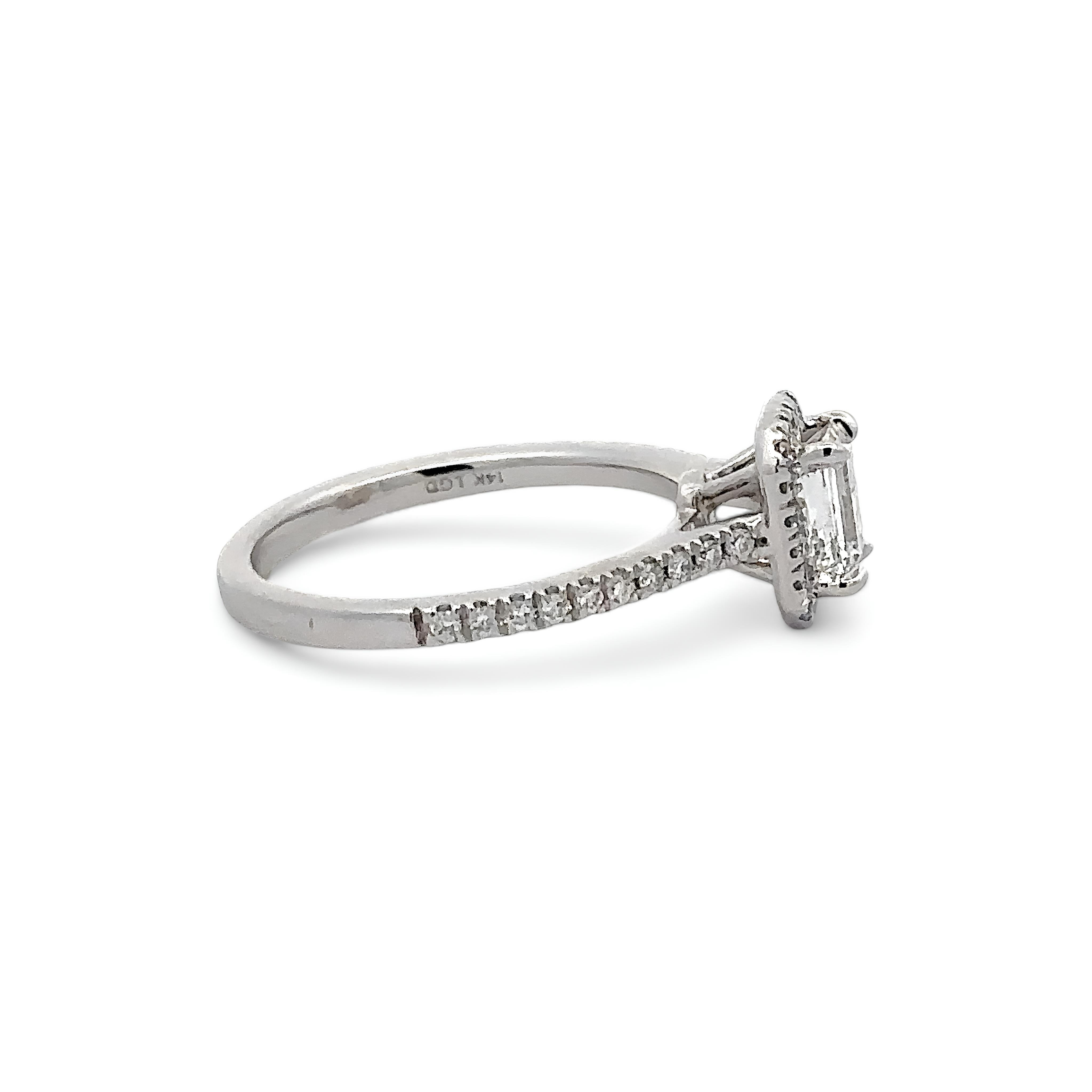 14K GOLD EMERALD CUT HALO LAB DIAMOND ENGAGEMENT RING 1.05 CTW