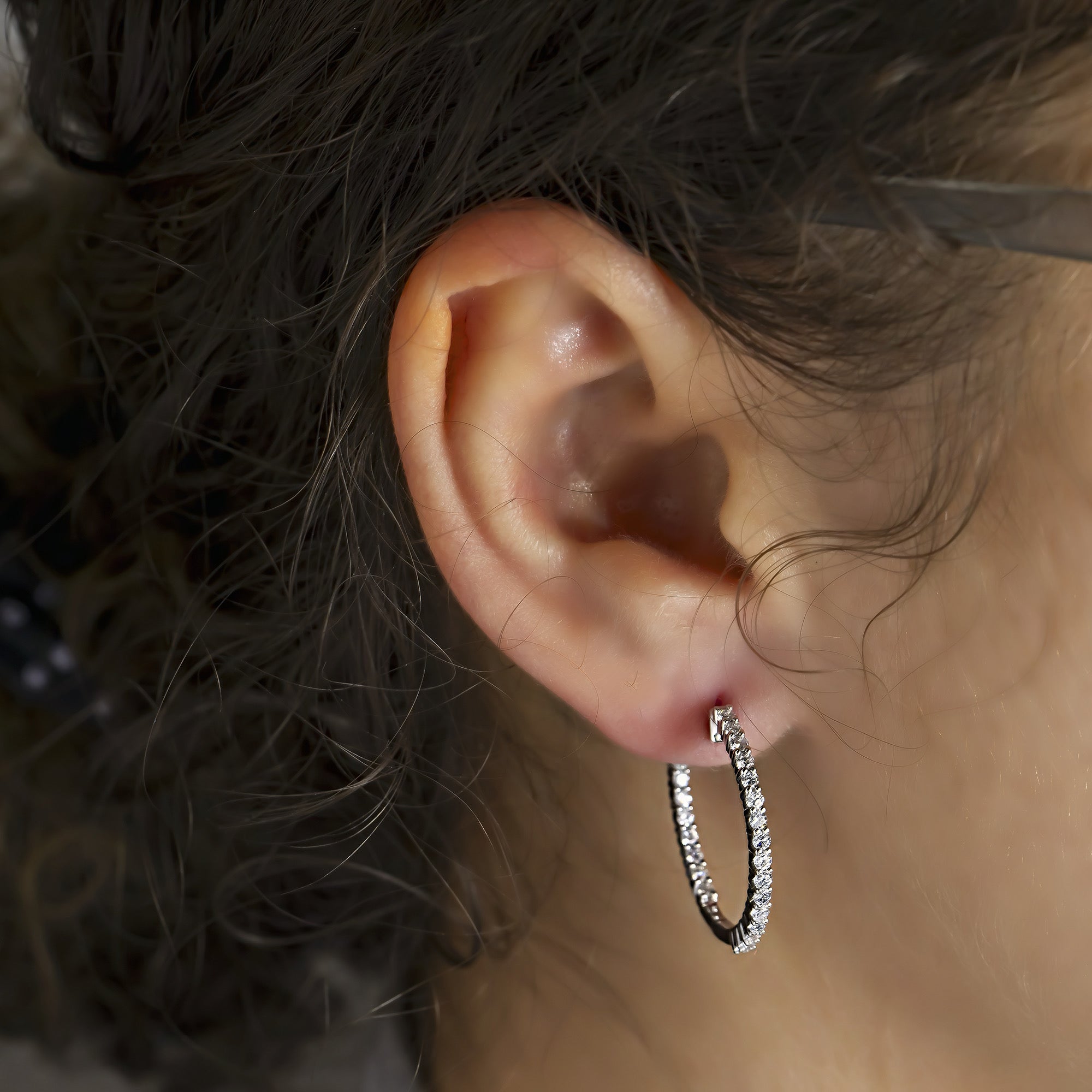 14K GOLD ROUND LAB DIAMOND HOOP EARRINGS 1.00 CTW