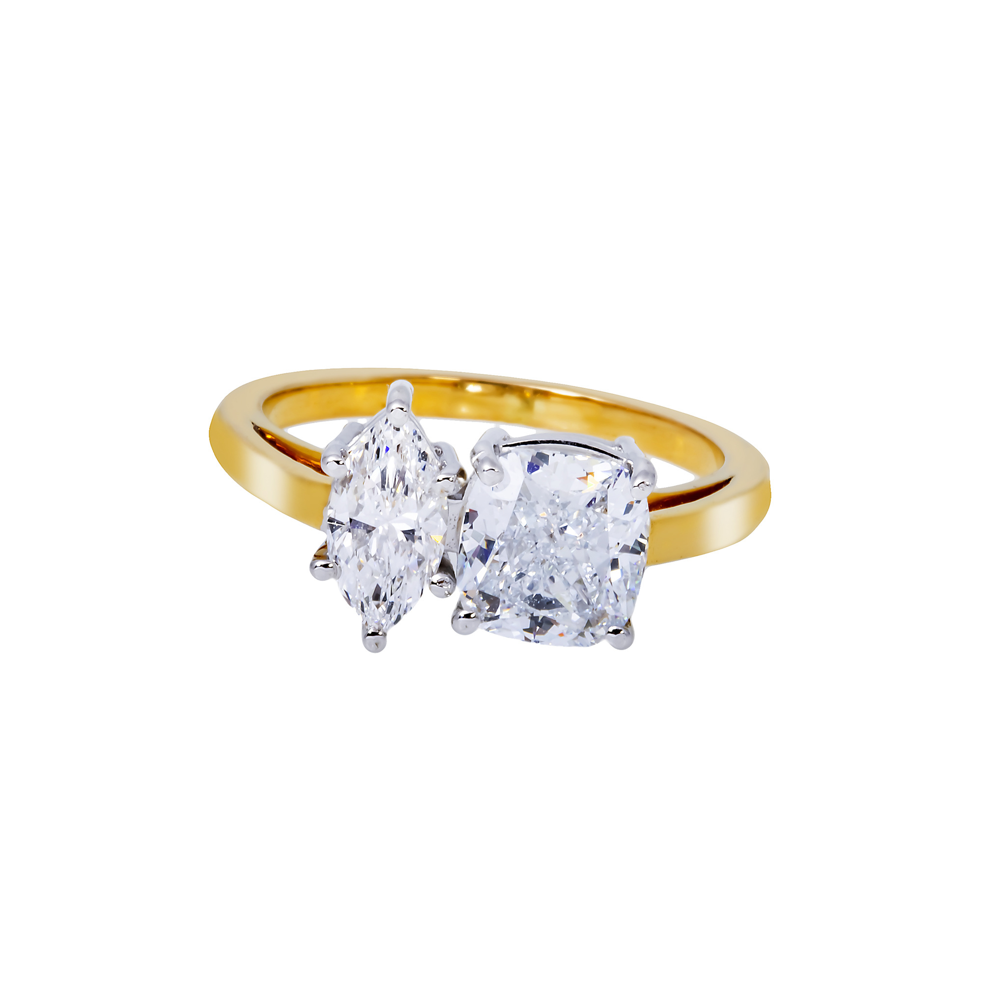 14K GOLD MARQUISE AND CUSHION CUT LAB DIAMOND ENGAGEMENT RING 2.64 CTW