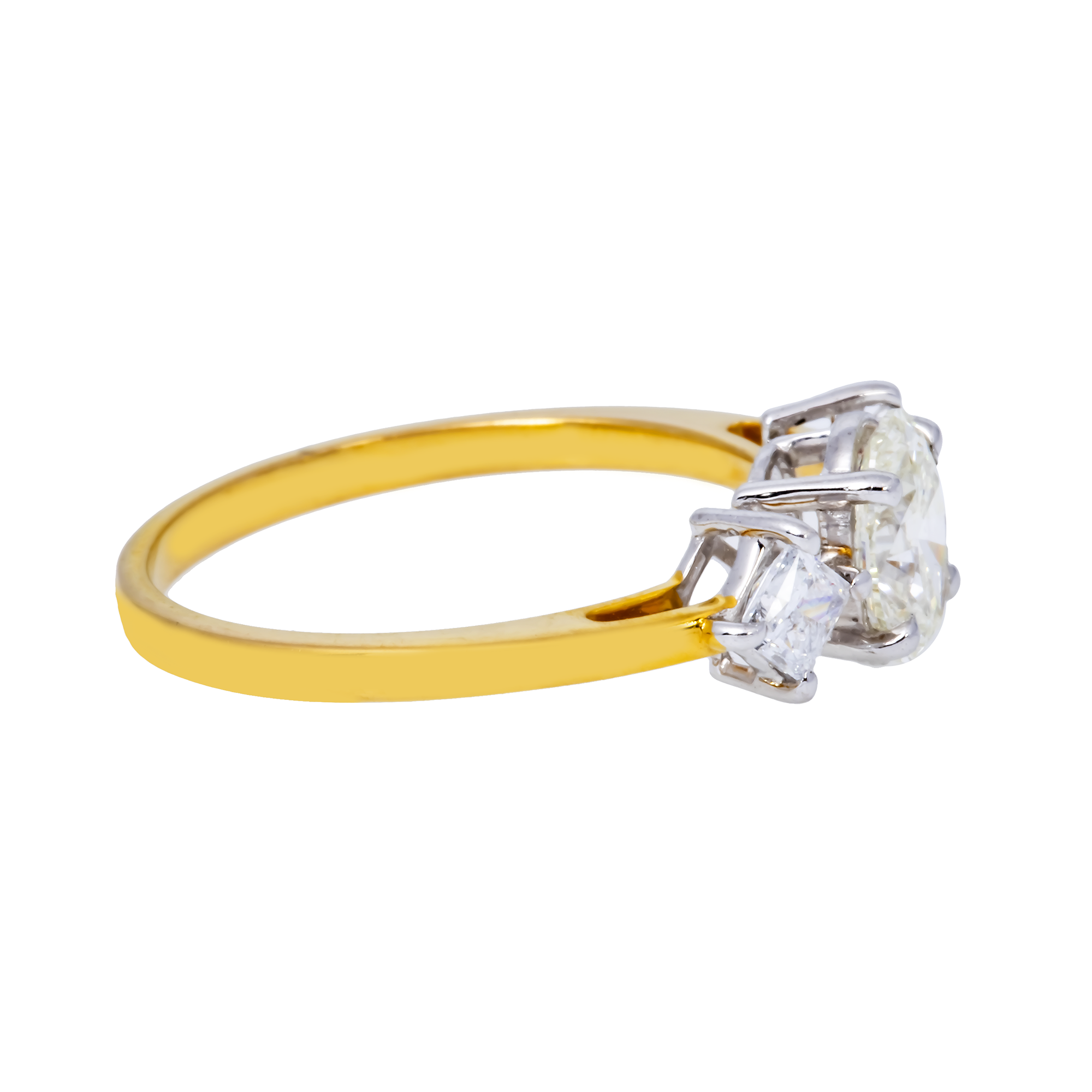 14K GOLD OVAL AND PRINCESS CUT LAB DIAMOND THREE STONE ENGAGEMENT RING 1.14 CTW