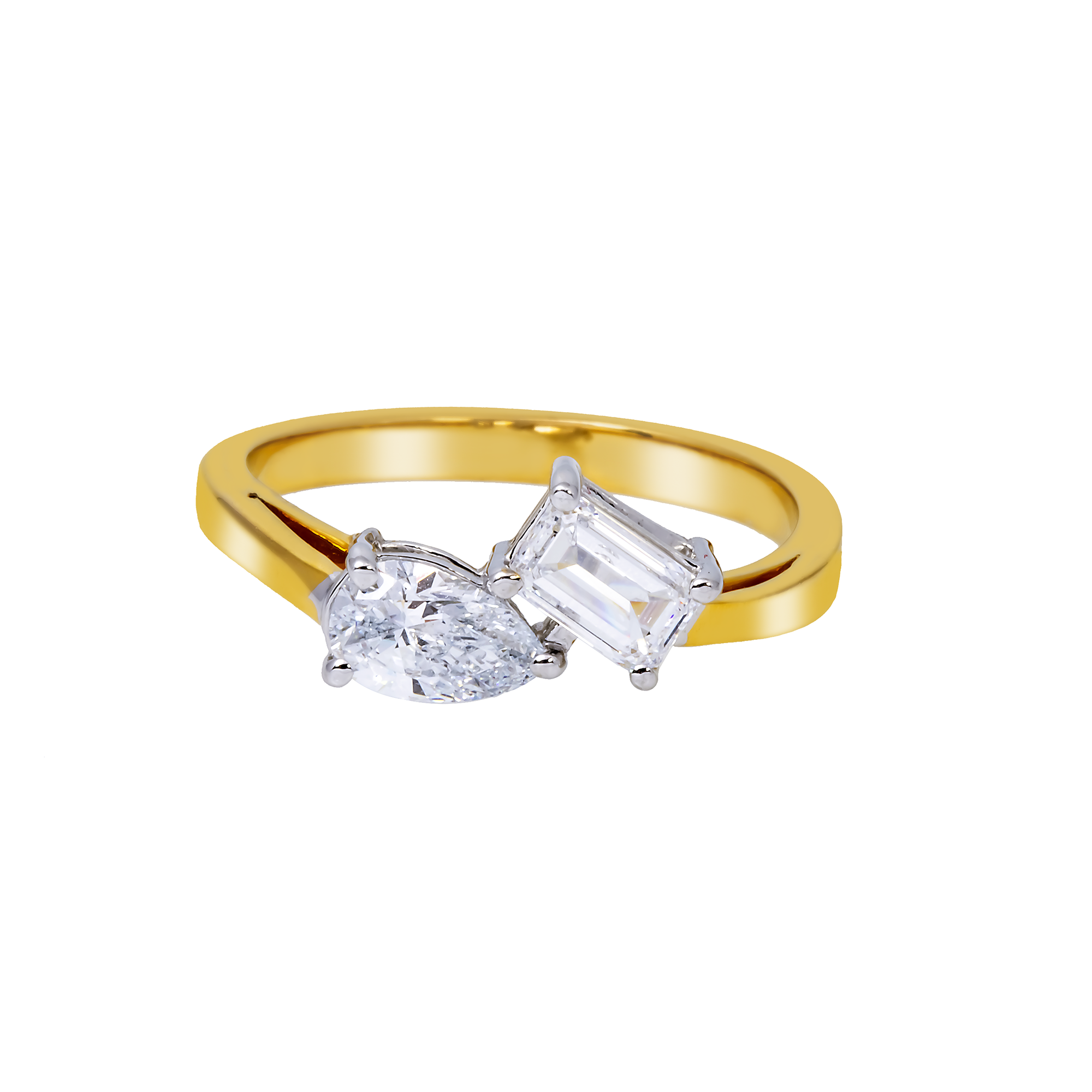 14K GOLD PEAR AND EMERALD CUT LAB DIAMOND ENGAGEMENT RING 1.02 CTW