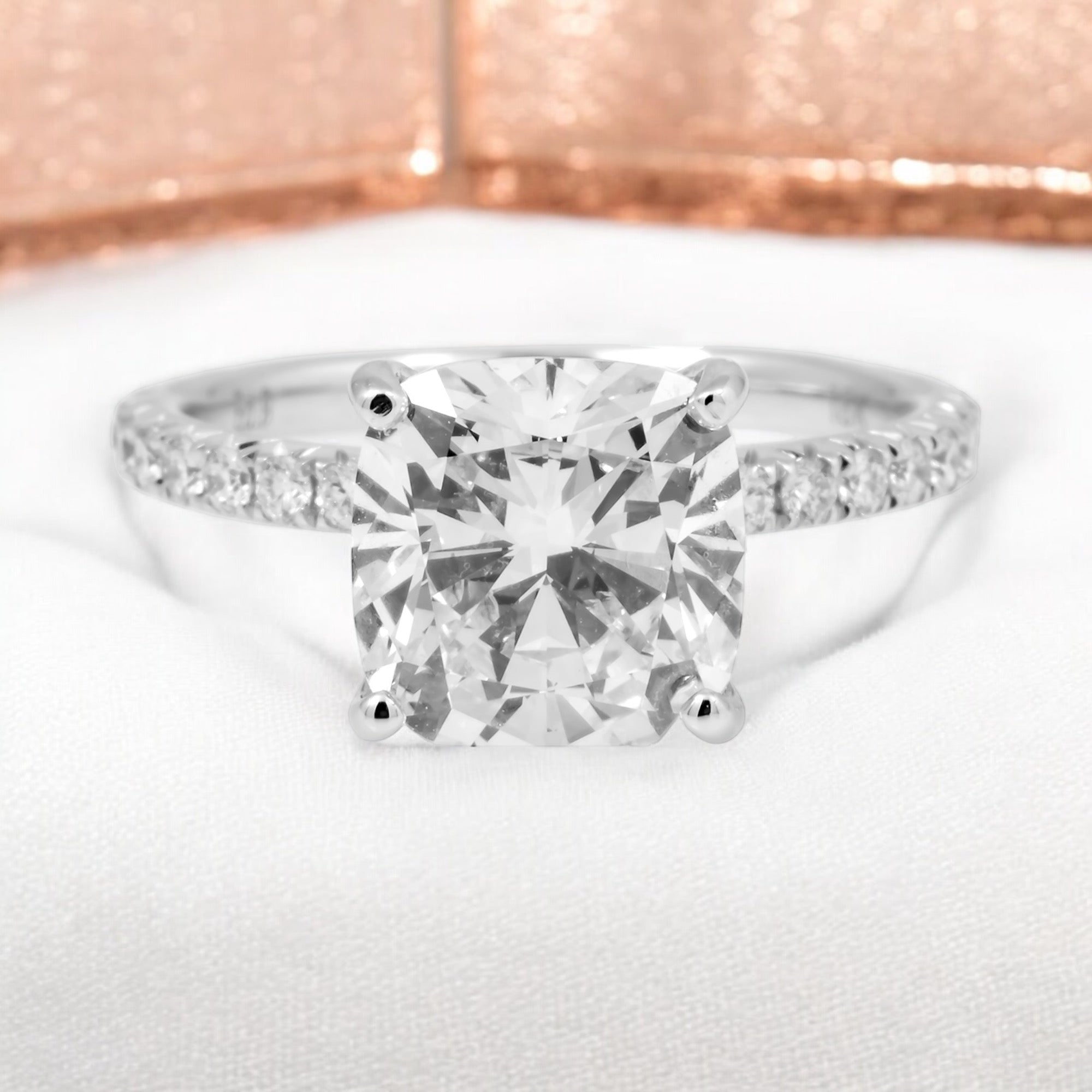 18K GOLD CUSHION CUT LAB DIAMOND ENGAGEMENT RING 3.93 CTW