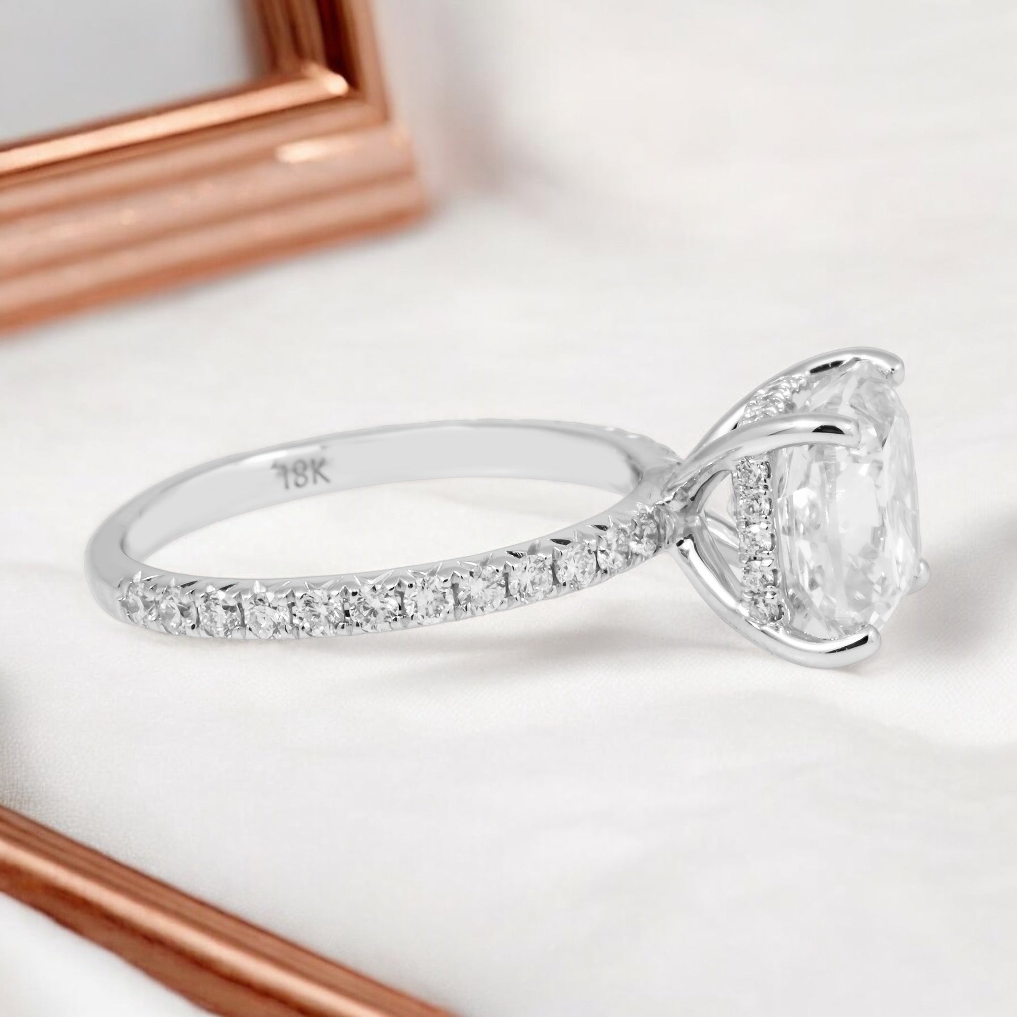 18K GOLD CUSHION CUT LAB DIAMOND ENGAGEMENT RING 3.93 CTW