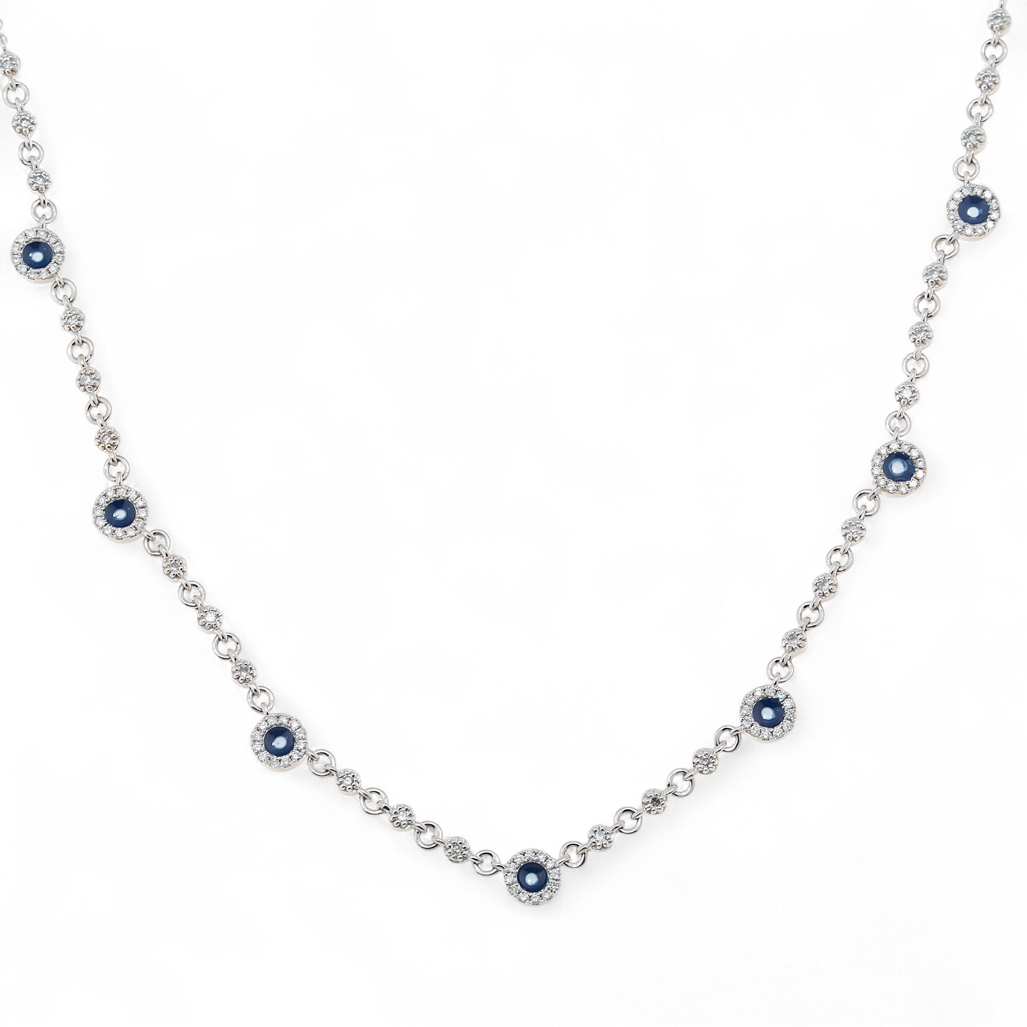 14K GOLD DIAMOND EVIL EYE WITH BLUE SAPPHIRE NECKLACE 0.60 CTW