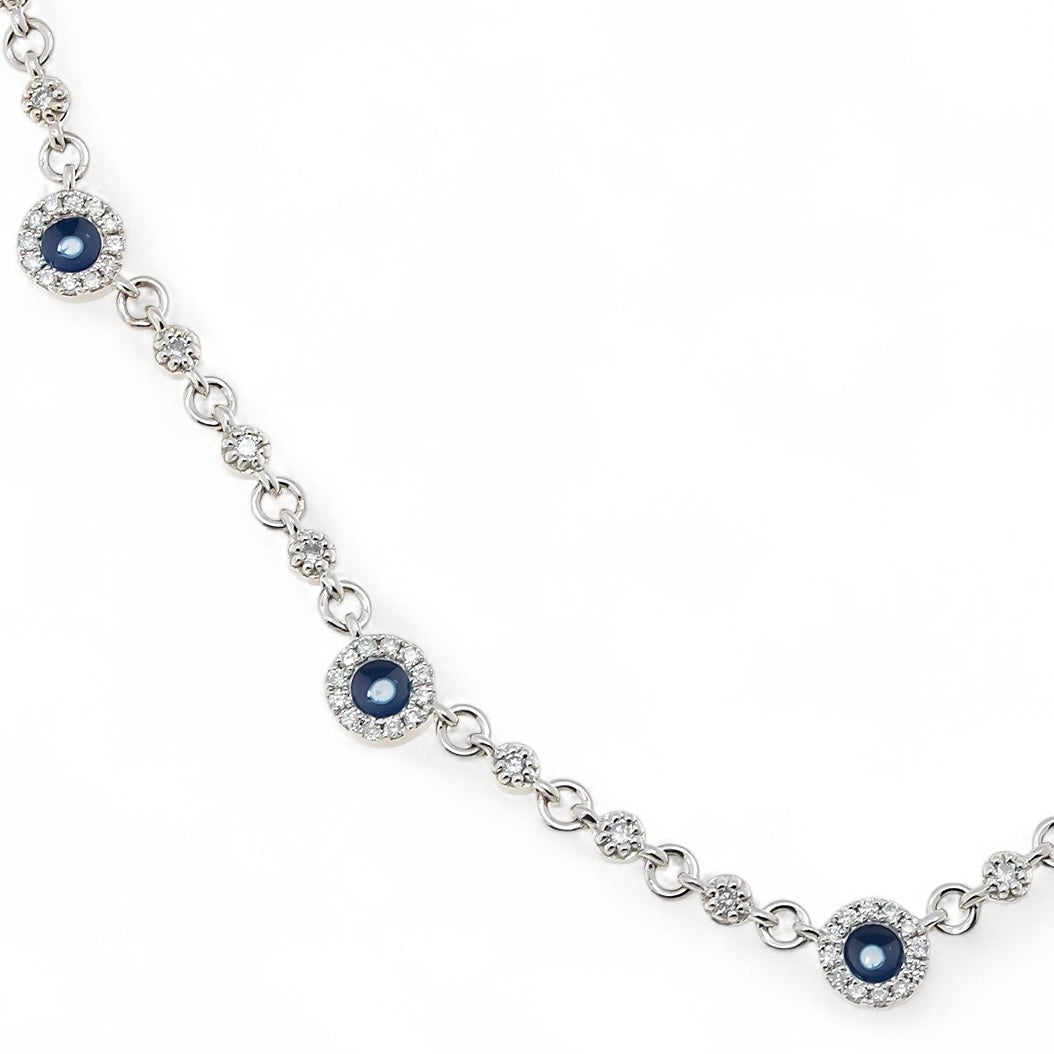 14K GOLD DIAMOND EVIL EYE WITH BLUE SAPPHIRE NECKLACE 0.60 CTW