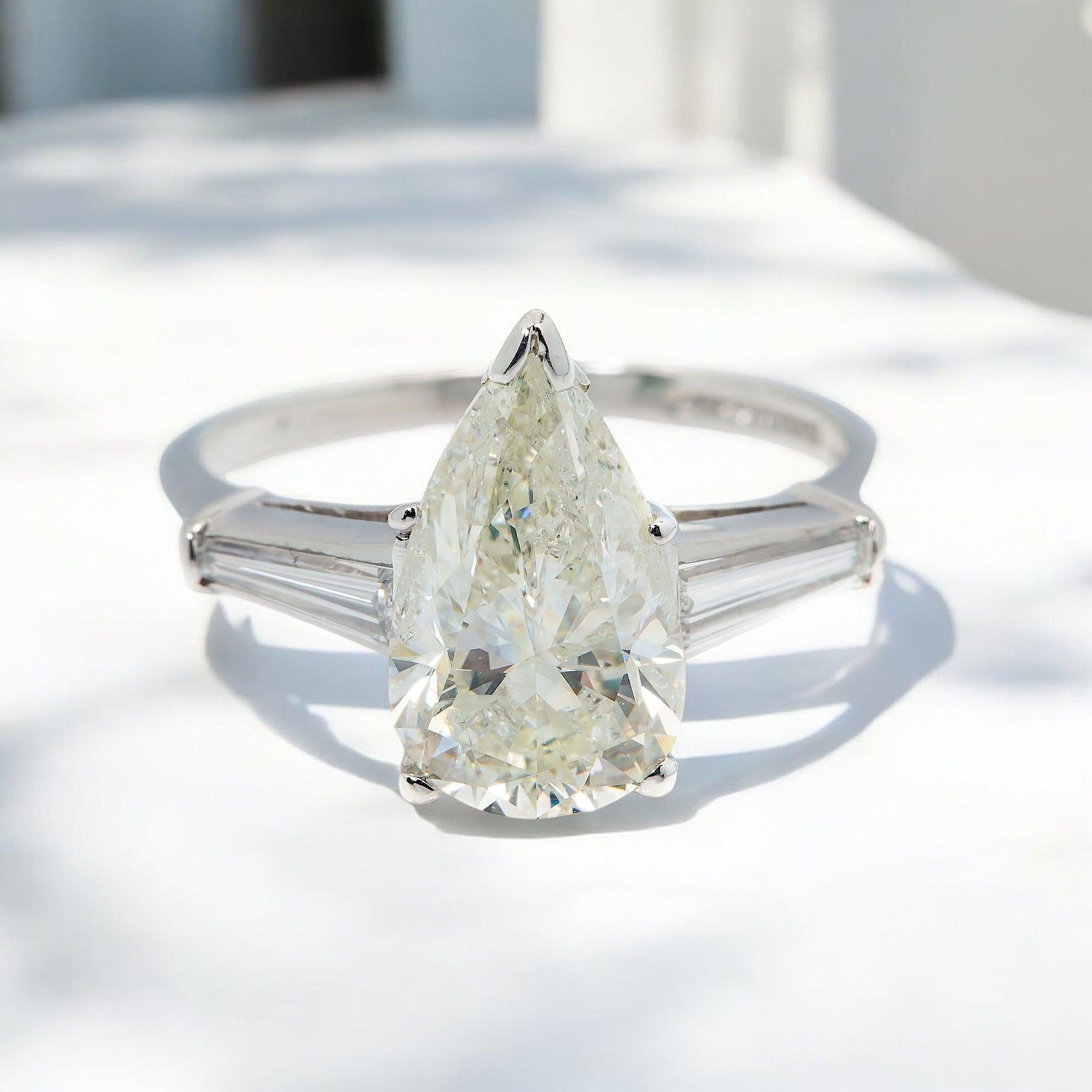 18K GOLD PEAR CUT DIAMOND ENGAGEMENT RING 2.42 CT GIA