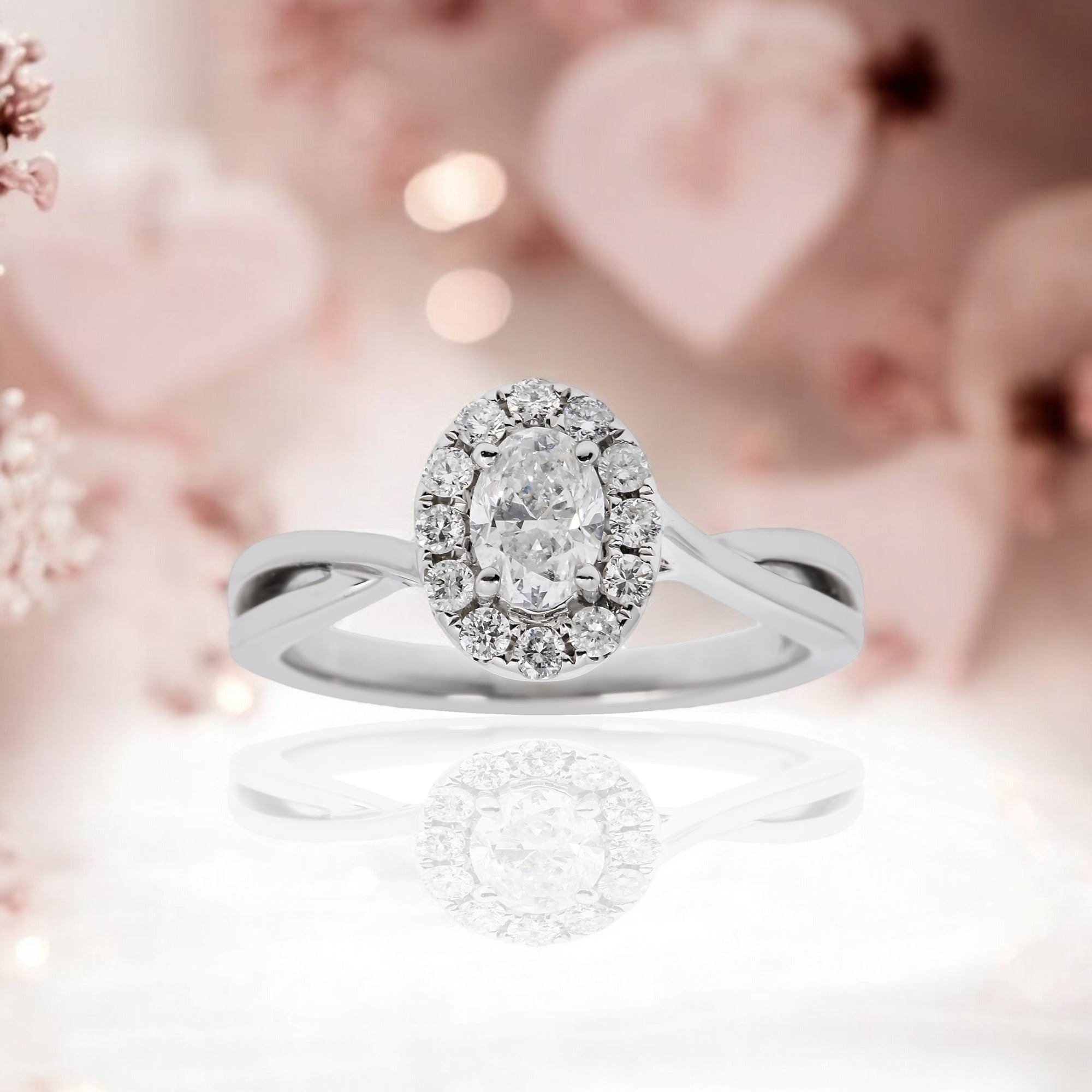 14K GOLD OVAL CUT HALO DIAMOND CONTEMPORARY ENGAGEMENT RING 0.75 CTW