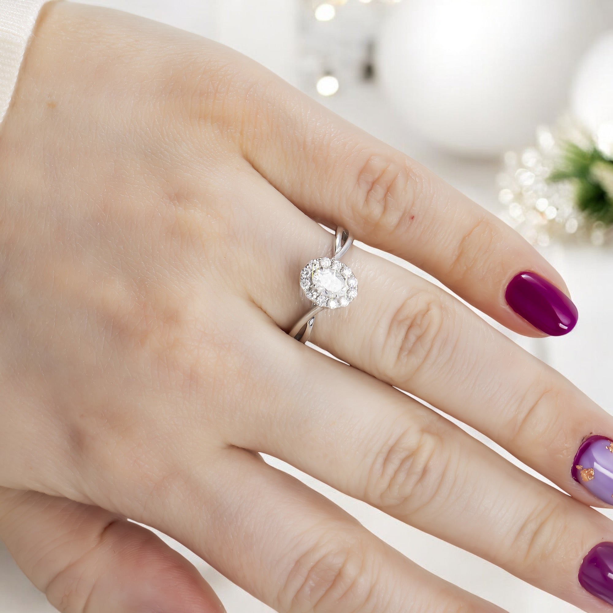 14K GOLD OVAL CUT HALO DIAMOND CONTEMPORARY ENGAGEMENT RING 0.75 CTW