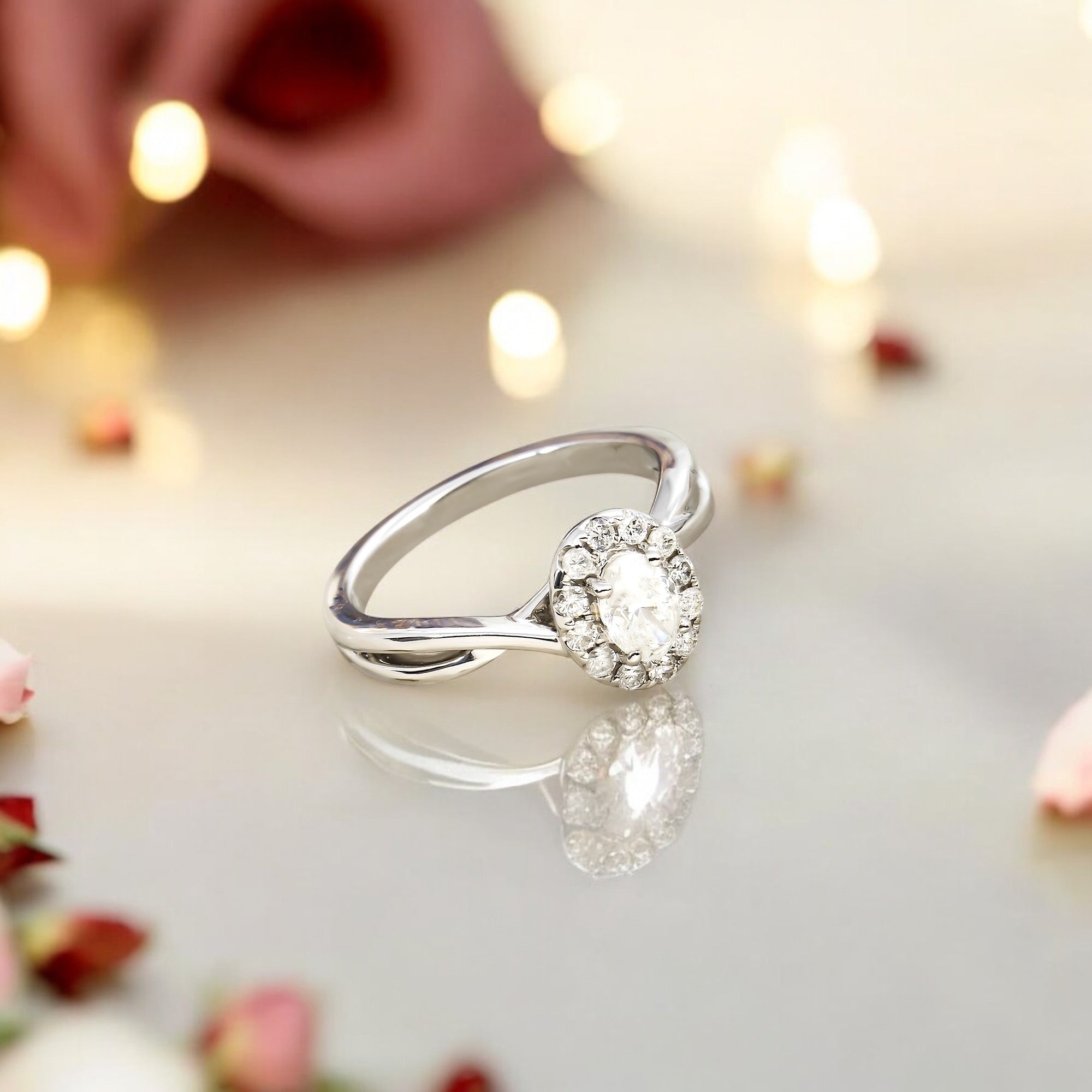 14K GOLD OVAL CUT HALO DIAMOND CONTEMPORARY ENGAGEMENT RING 0.75 CTW