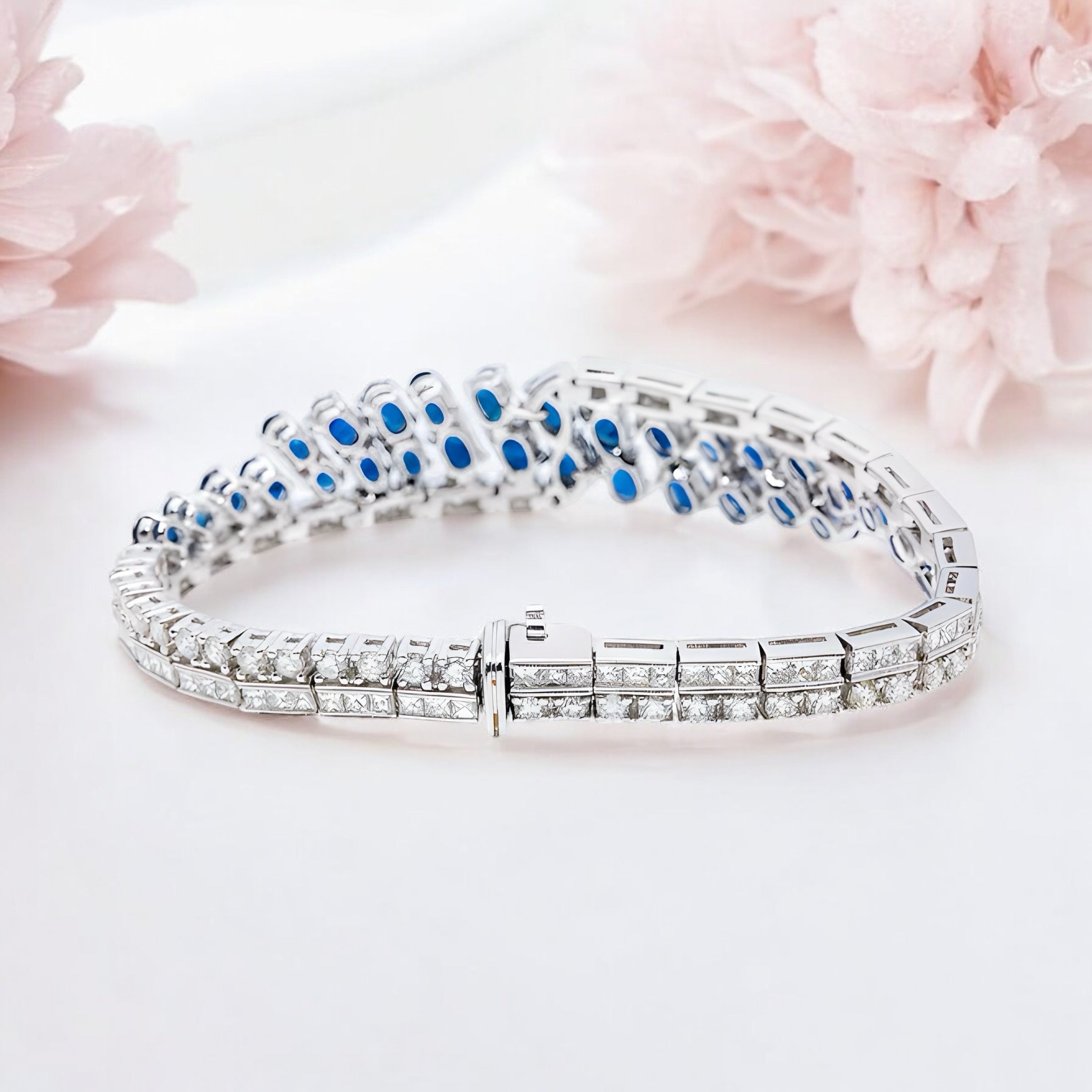 18K WHITE GOLD GEMSTONE BRACELET WITH 2.68 CT DIAMONDS AND 8.94 CT SAPPHIRE