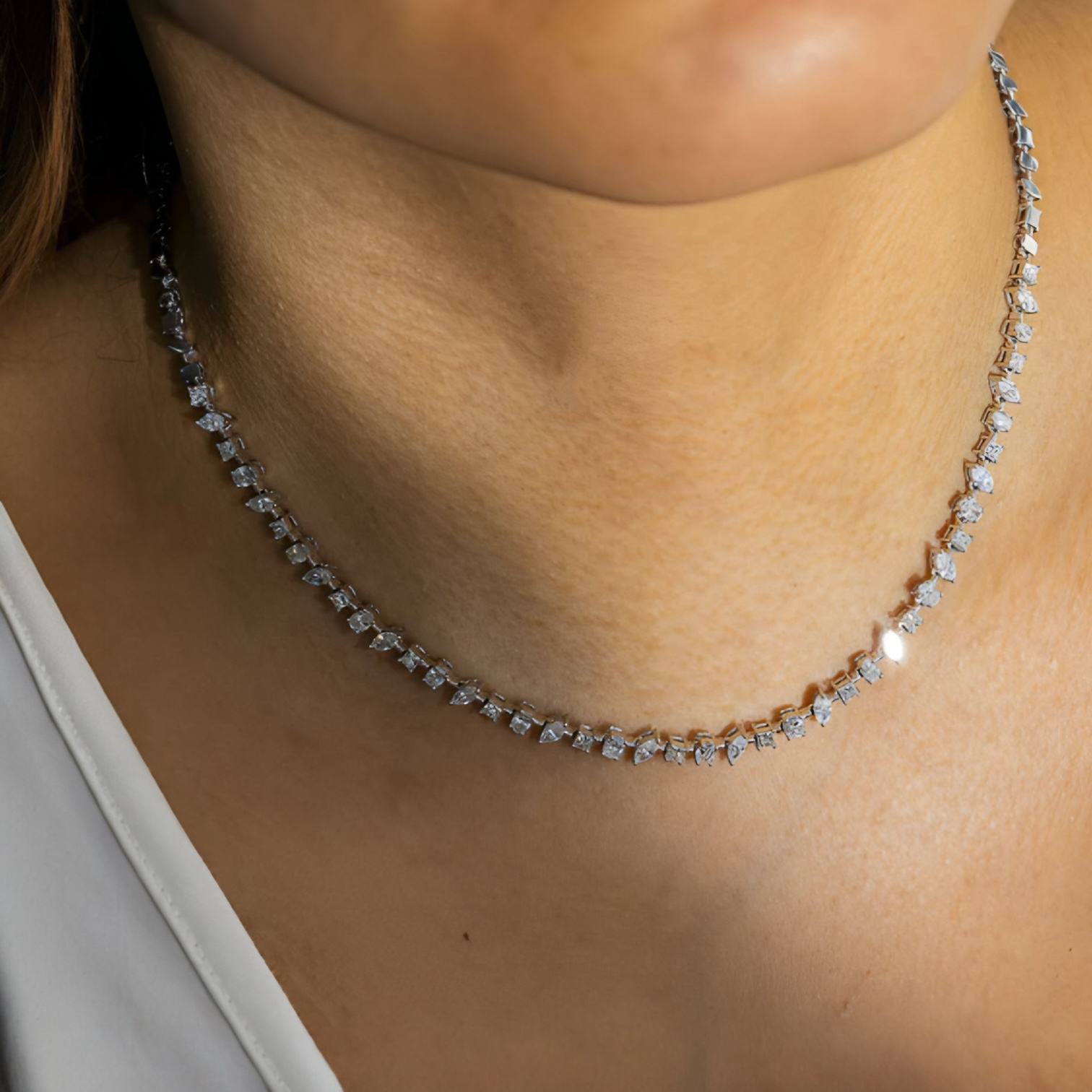 14K GOLD MULTI-SHAPE DIAMOND NECKLACE 4.39 CT