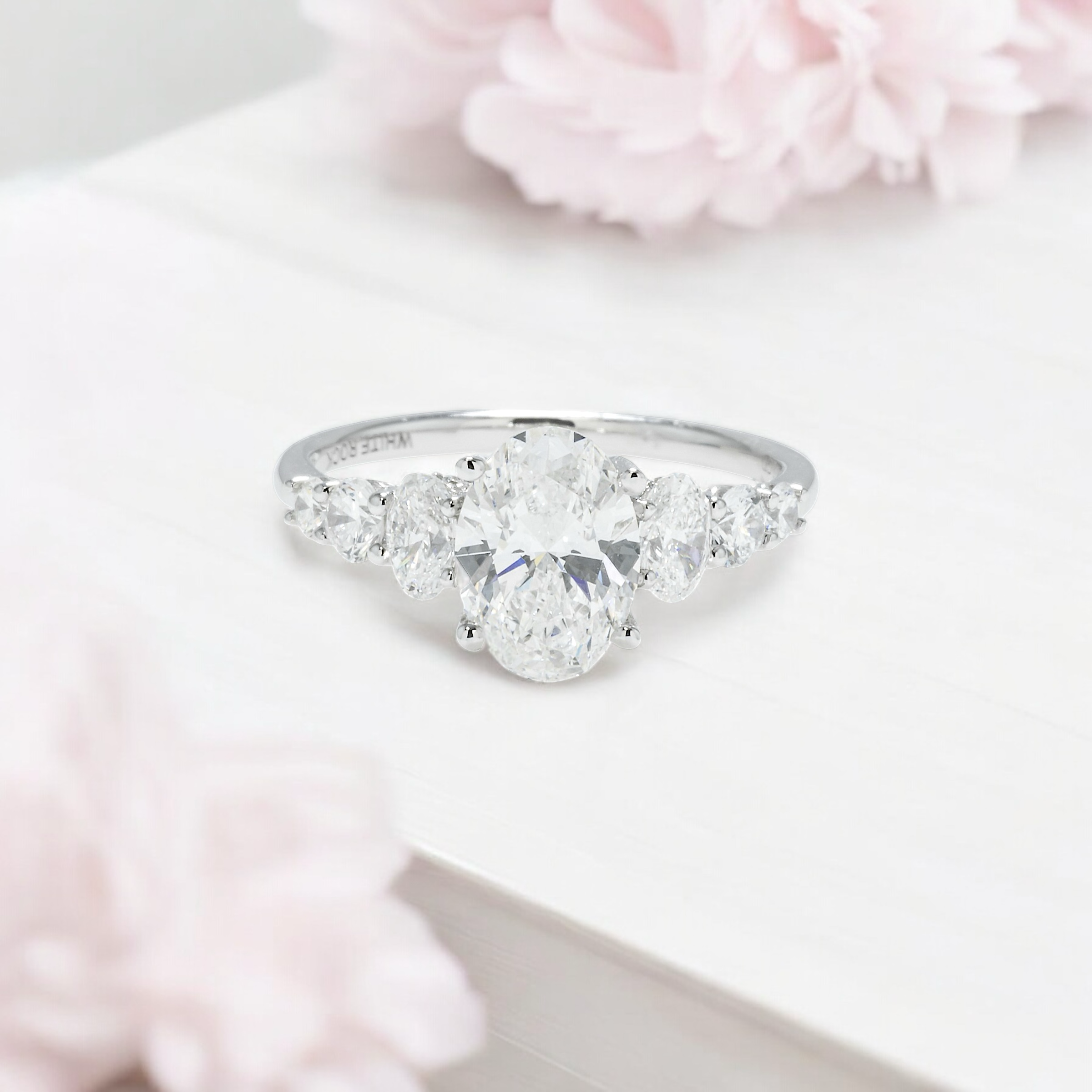 14K GOLD OVAL LAB DIAMOND MULTI STONE ENGAGEMENT RING 3.83 CTW