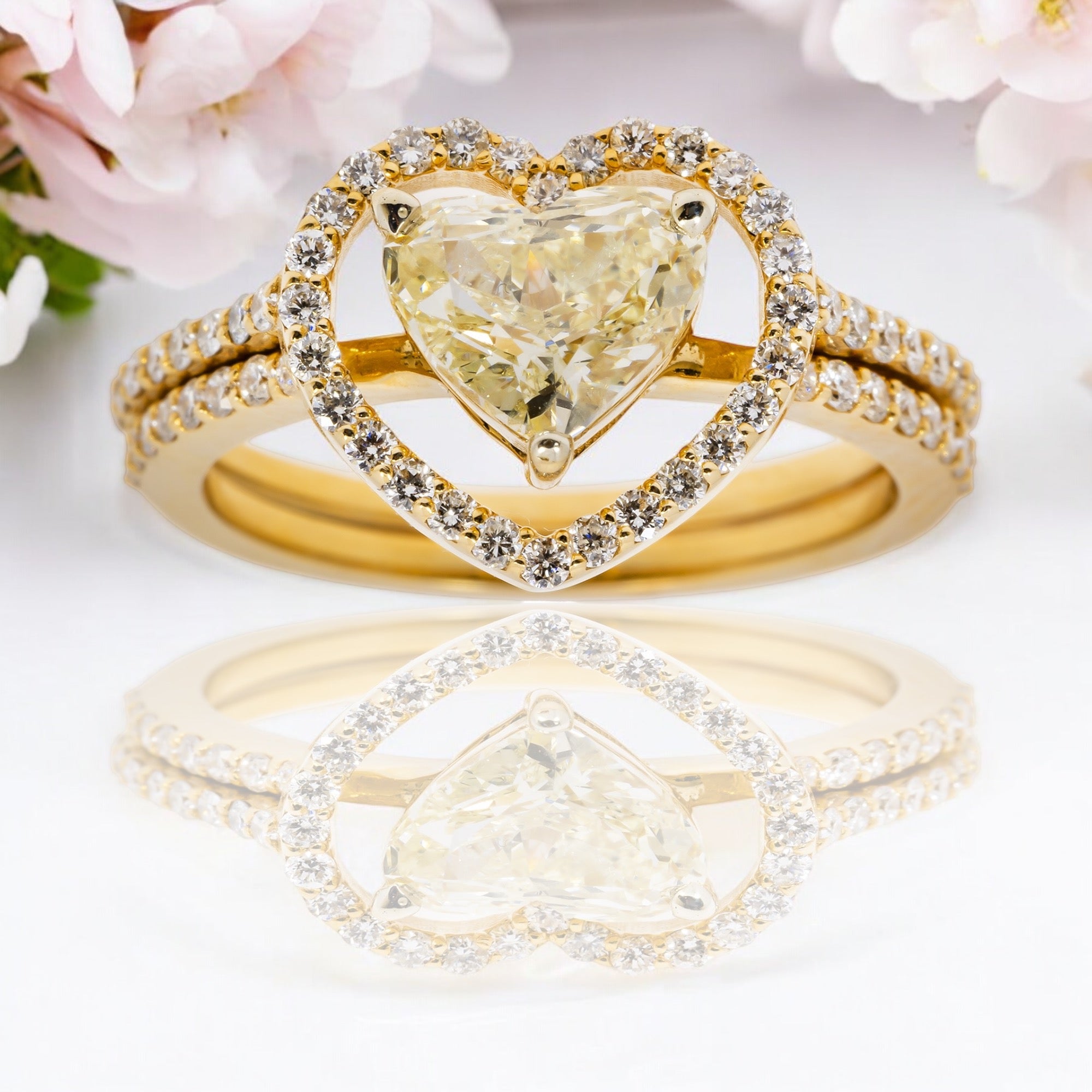 14K GOLD ROUND CLUSTER HALO DIAMOND HEART SHAPE BRIDAL SET 1.01 CTW