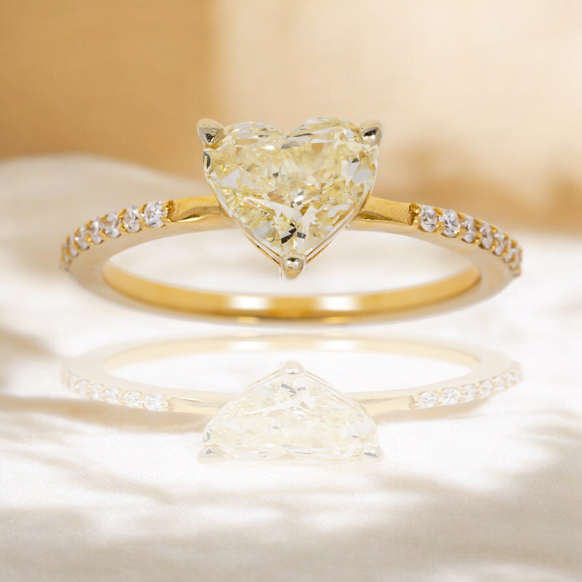 14K GOLD HEART HALO YELLOW DIAMOND CLUSTER BRIDAL SET 1.51 CTW