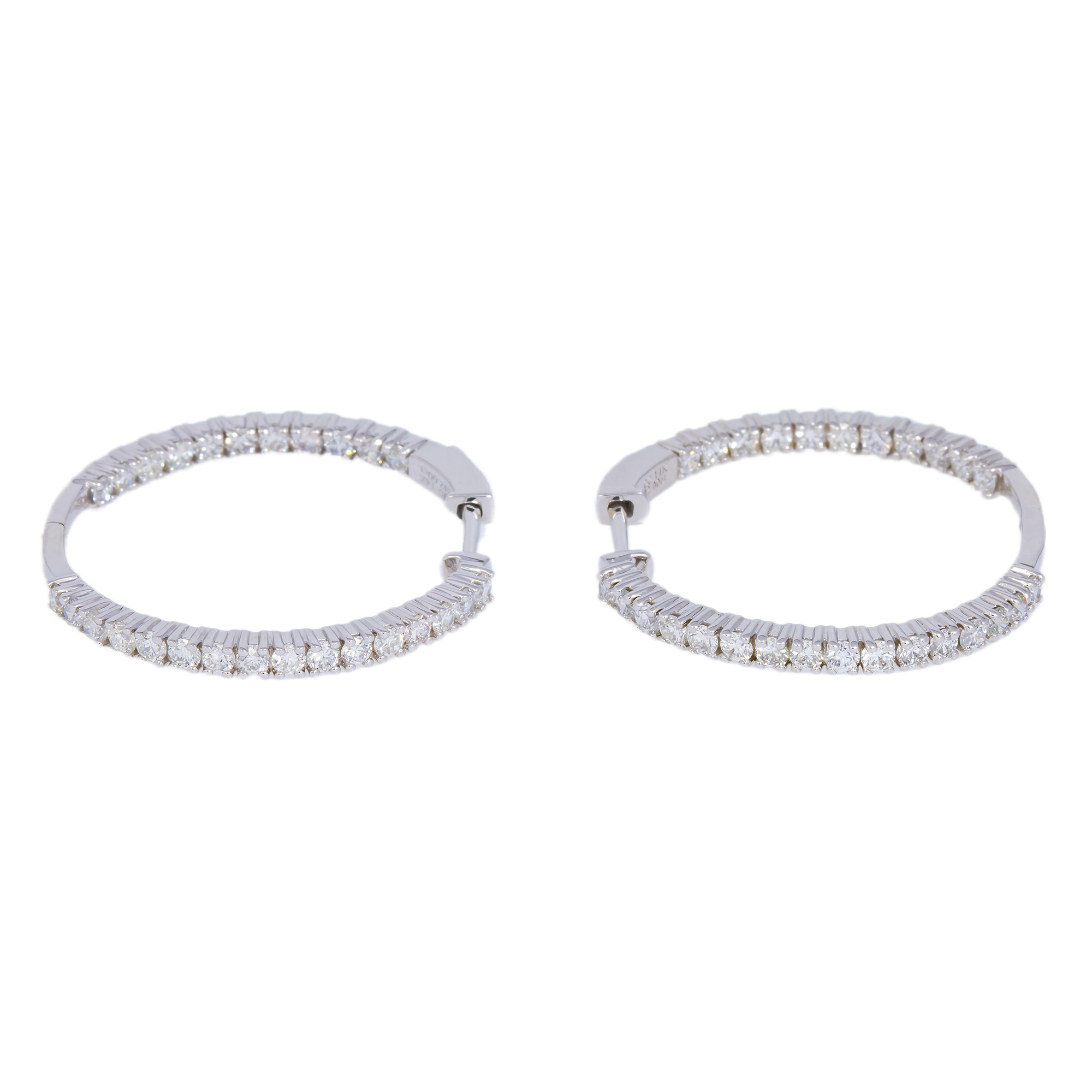 14K GOLD ROUND DIAMOND HOOP EARRINGS 2.00 CTW