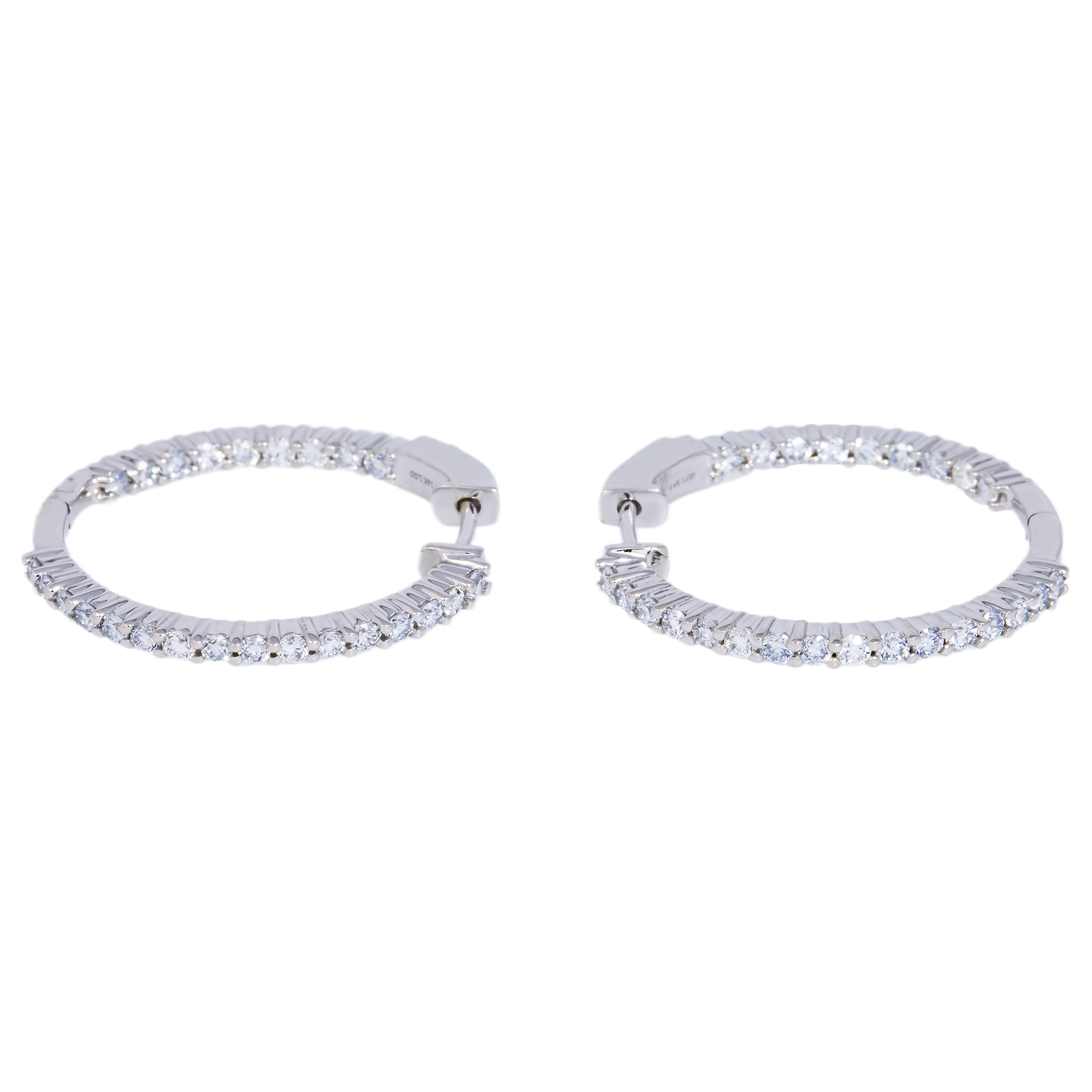 14K GOLD ROUND LAB DIAMOND HOOP EARRINGS 1.00 CTW