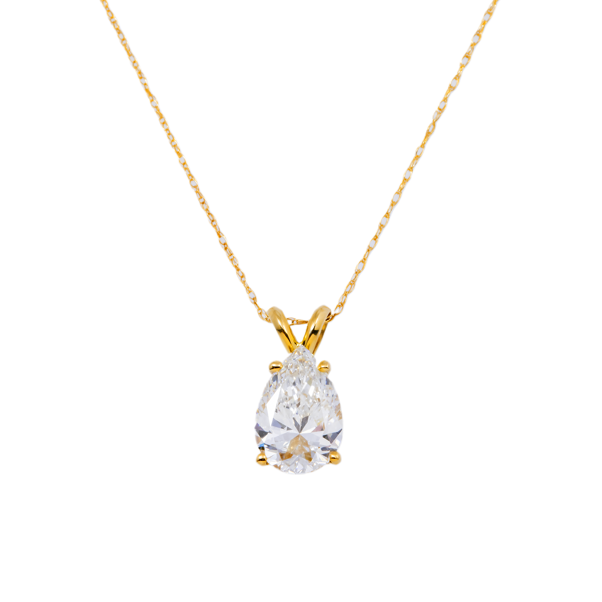 14K GOLD PEAR CUT SOLITAIRE LAB DIAMOND NECKLACE  2.01 CTW