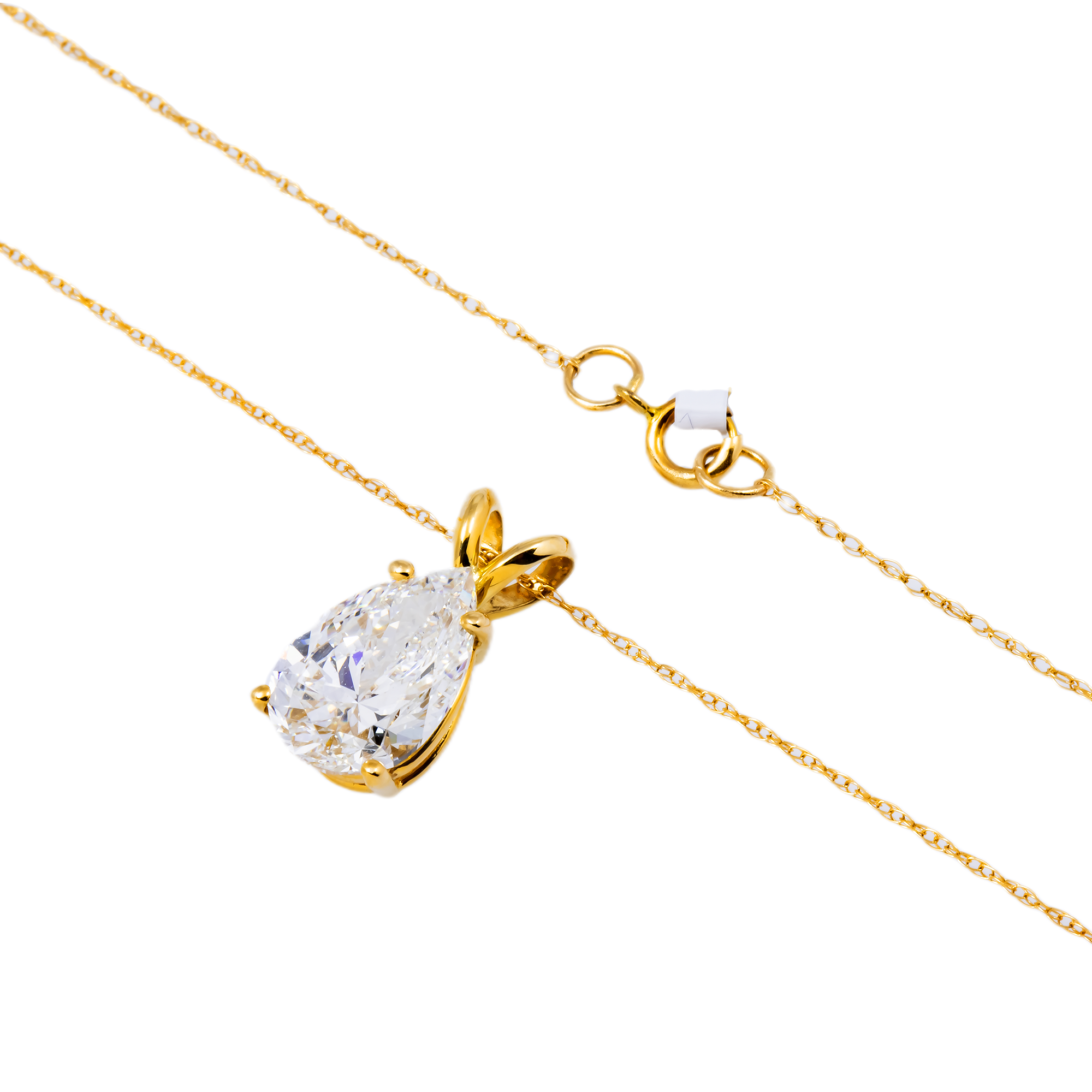 14K GOLD PEAR CUT SOLITAIRE LAB DIAMOND NECKLACE  2.01 CTW