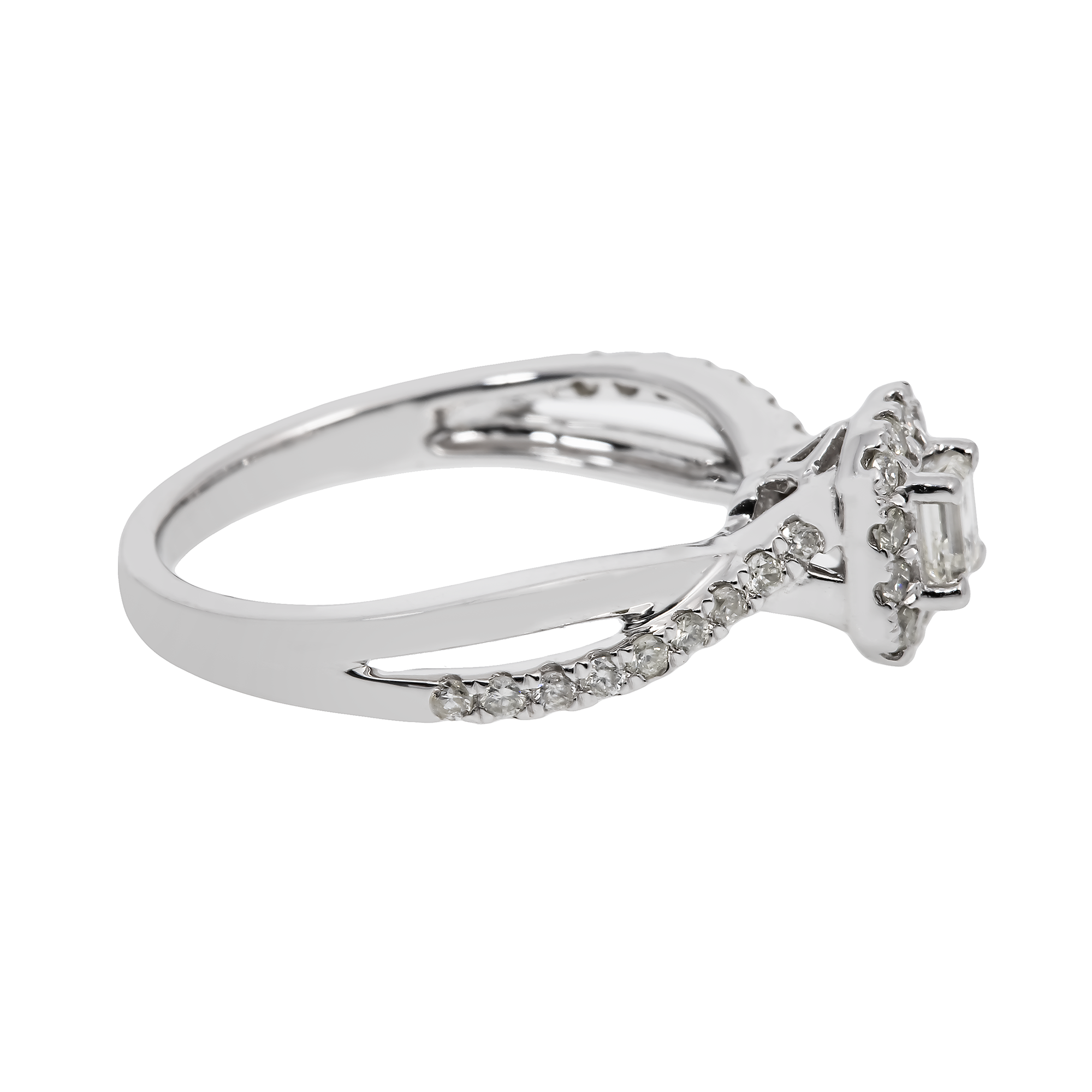 14K GOLD EMERALD CUT HALO DIAMOND CONTEMPORARY ENGAGEMENT RING 0.52 CTW