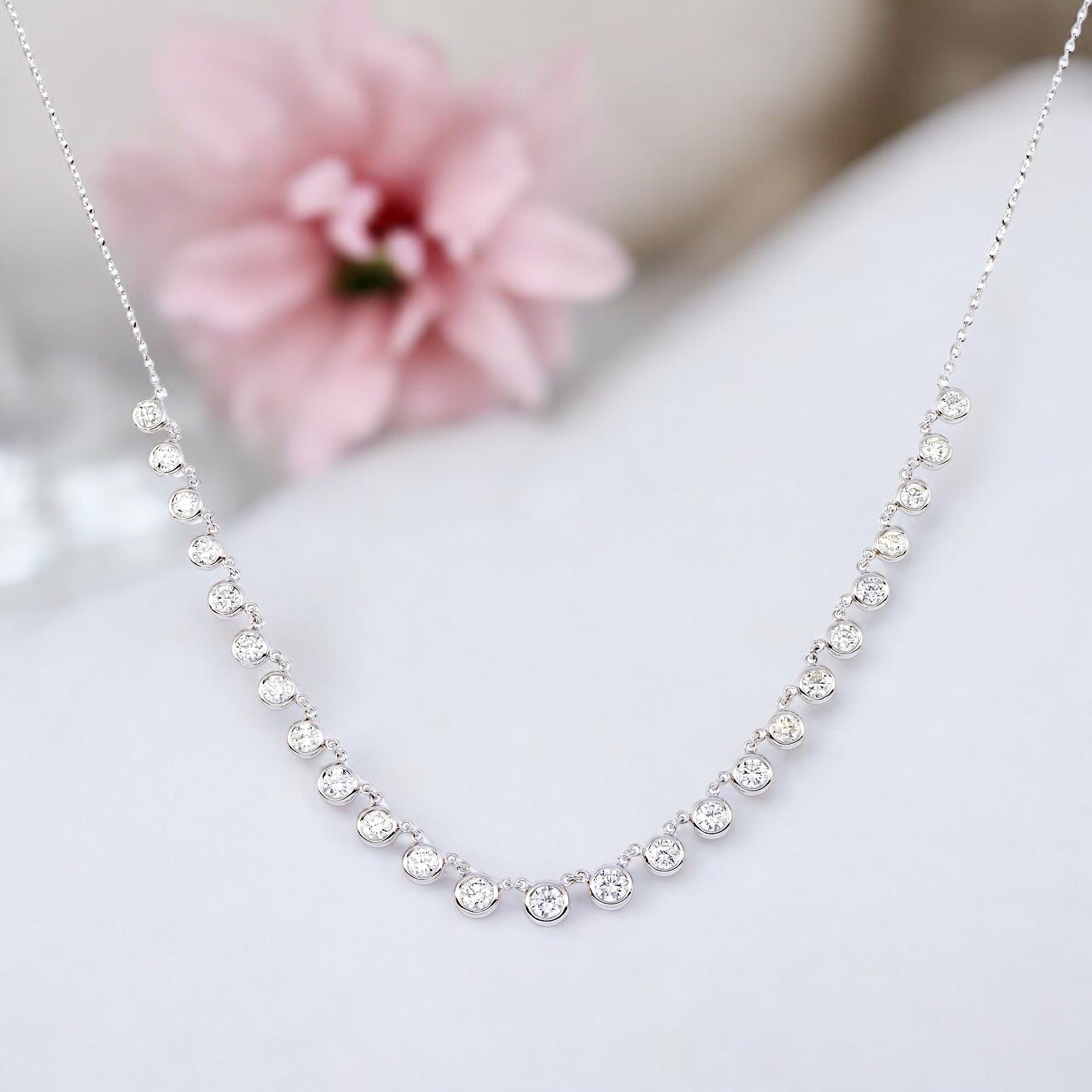14K GOLD ROUND DIAMOND BEZEL NECKLACE 1.85 CT