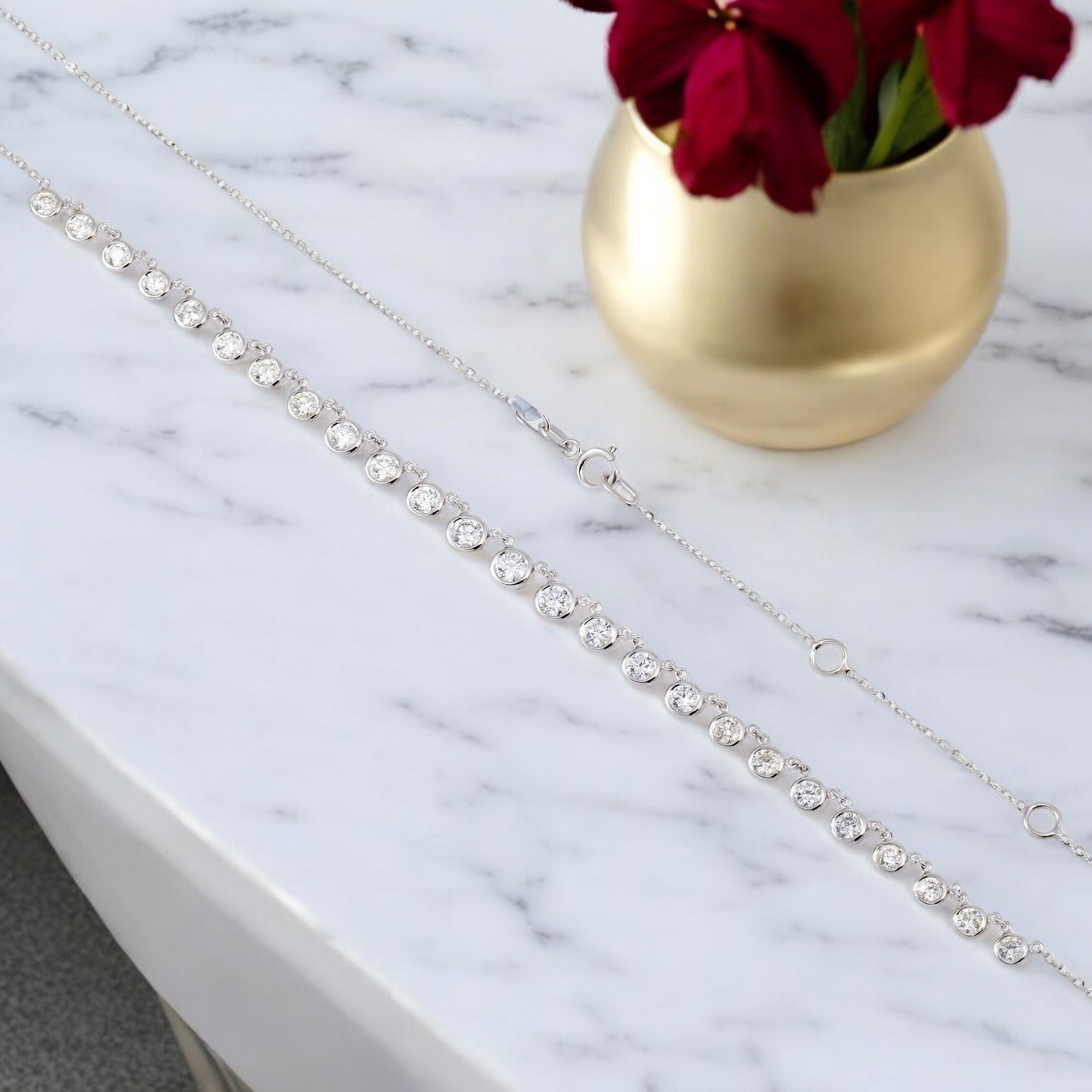 14K GOLD ROUND DIAMOND BEZEL NECKLACE 1.85 CT
