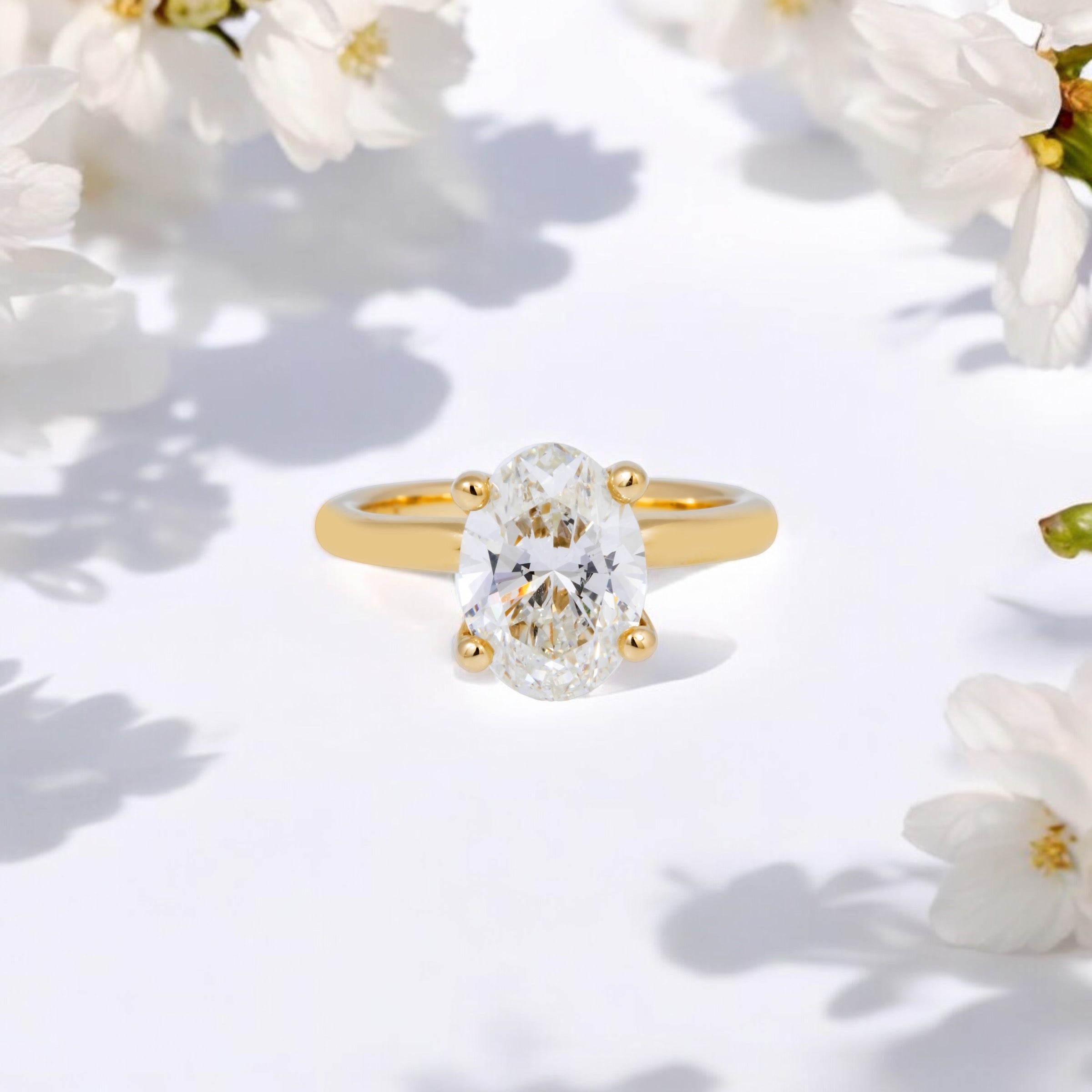 14K GOLD SOLITAIRE OVAL LAB DIAMOND ENGAGEMENT RING 2.63 CTW
