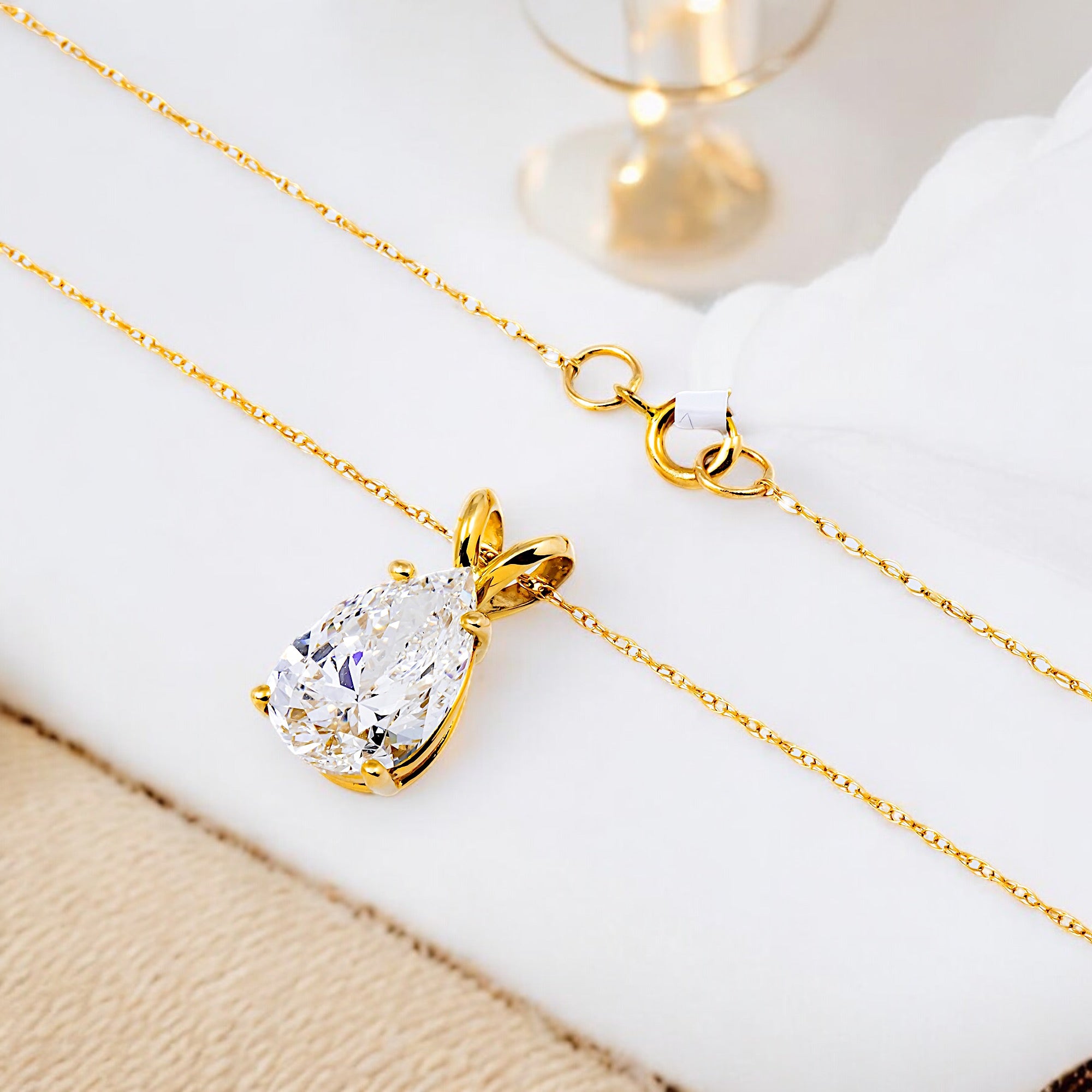 14K GOLD PEAR CUT SOLITAIRE LAB DIAMOND NECKLACE  2.01 CTW