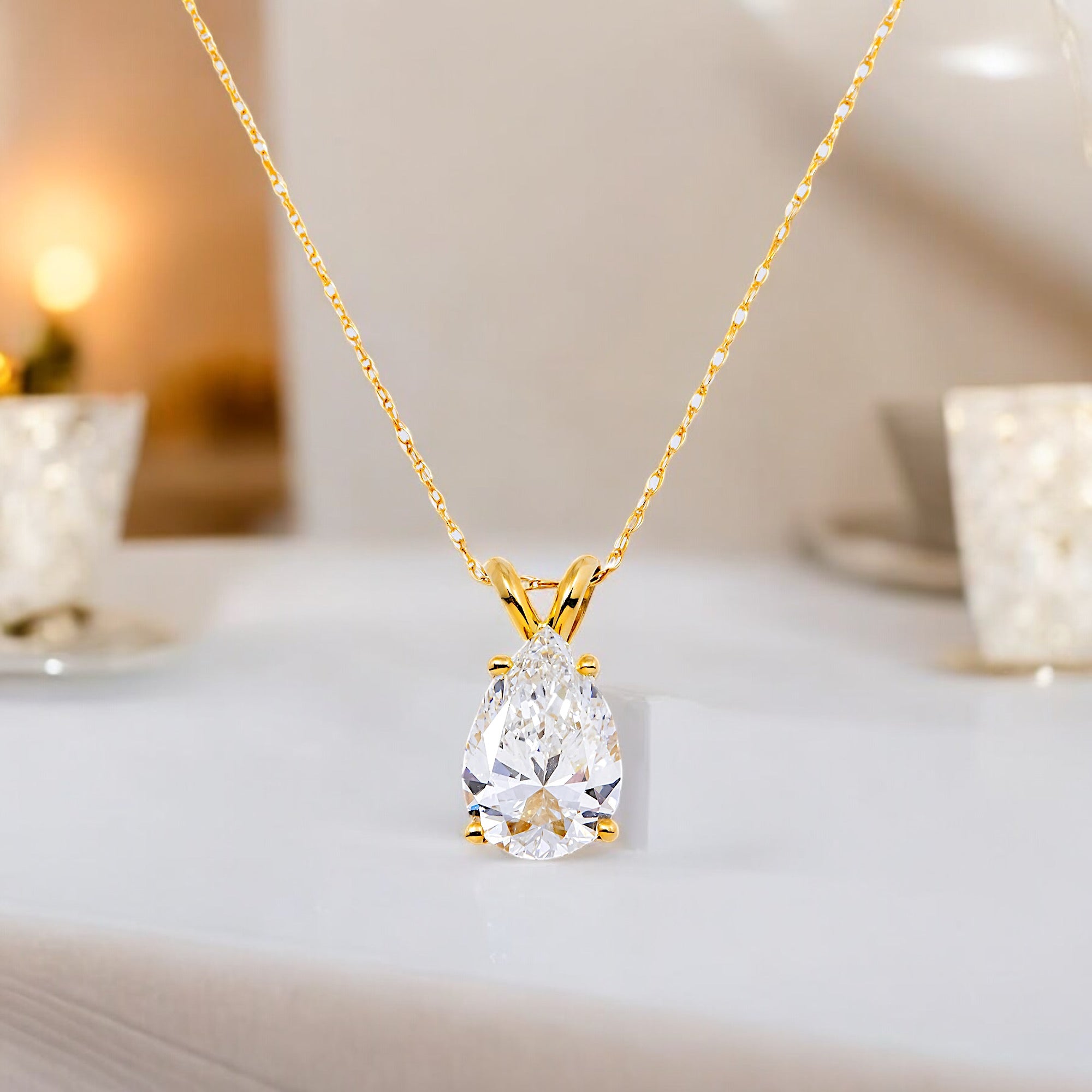 14K GOLD PEAR CUT SOLITAIRE LAB DIAMOND NECKLACE  2.01 CTW