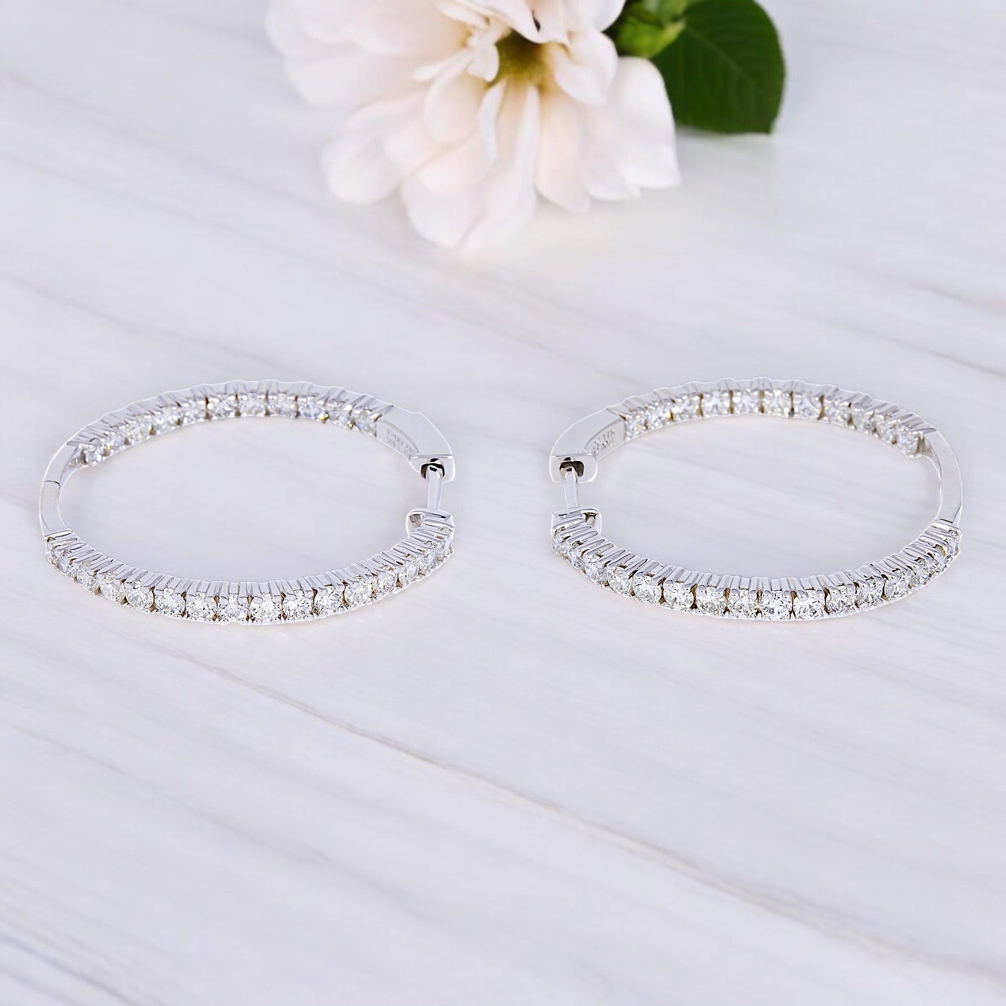 14K GOLD ROUND DIAMOND HOOP EARRINGS 2.00 CTW