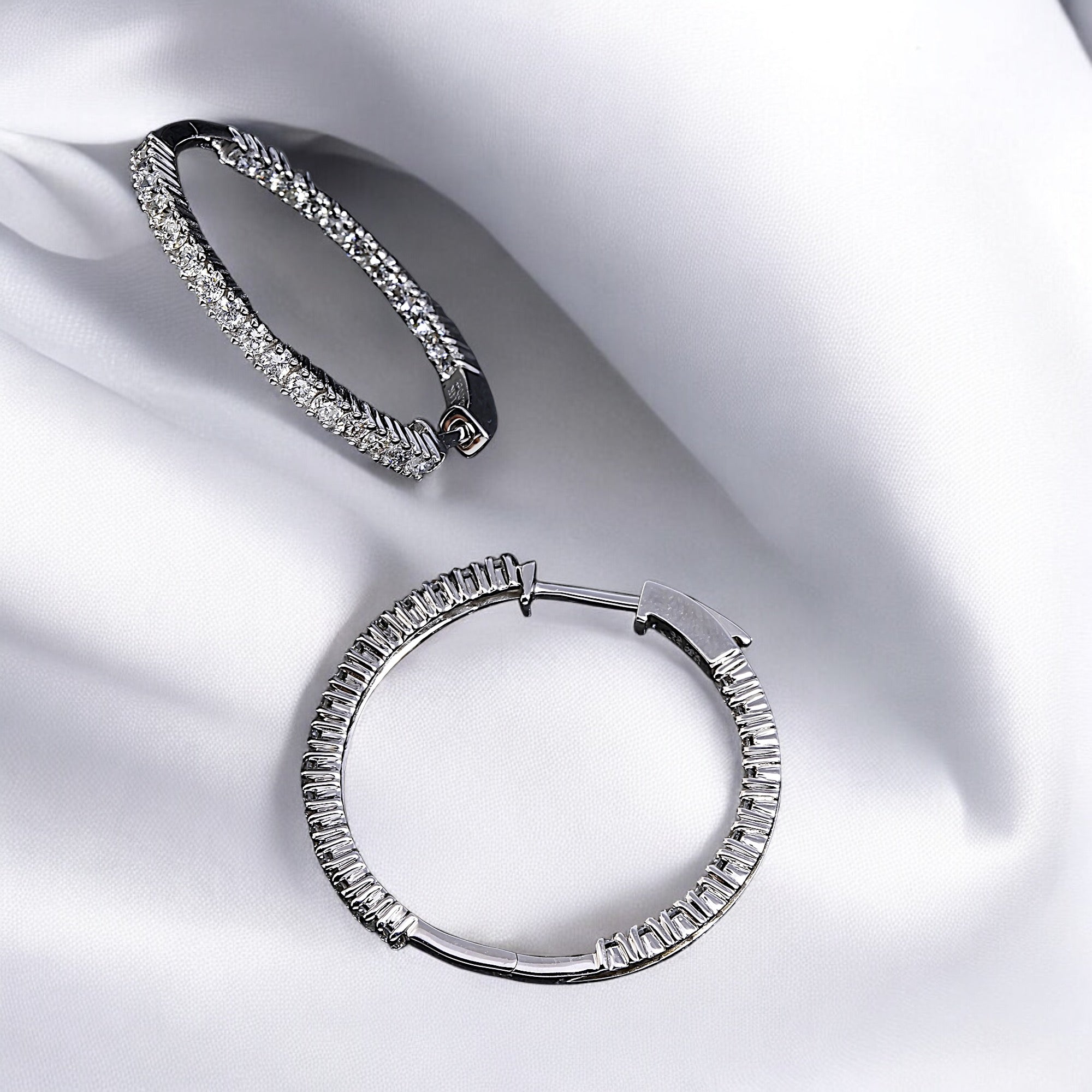 14K GOLD ROUND DIAMOND HOOP EARRINGS 2.00 CTW