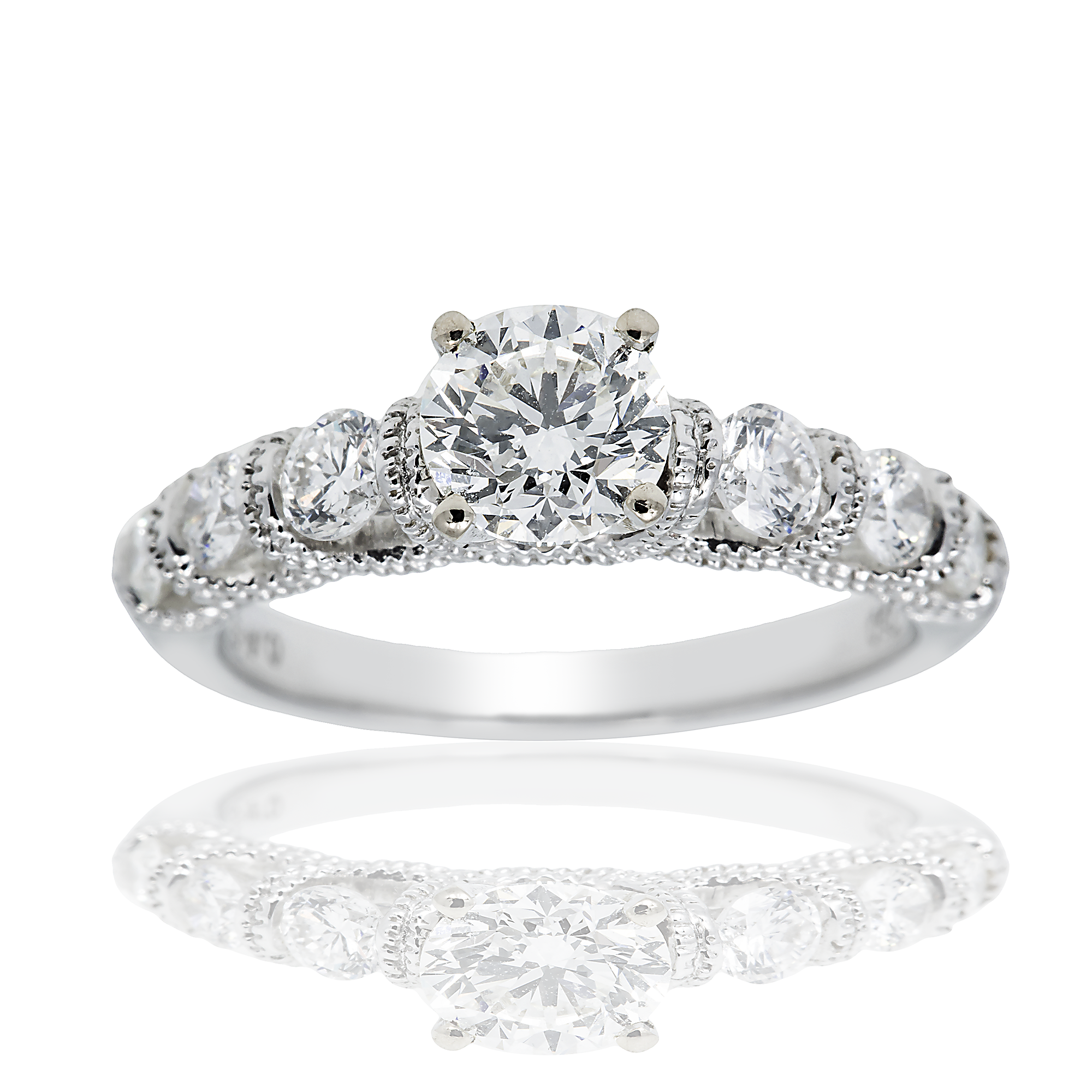 18K GOLD ROUND CUT DIAMOND WITH SIDE STONES ENGAGEMENT RING 1.17 CTW
