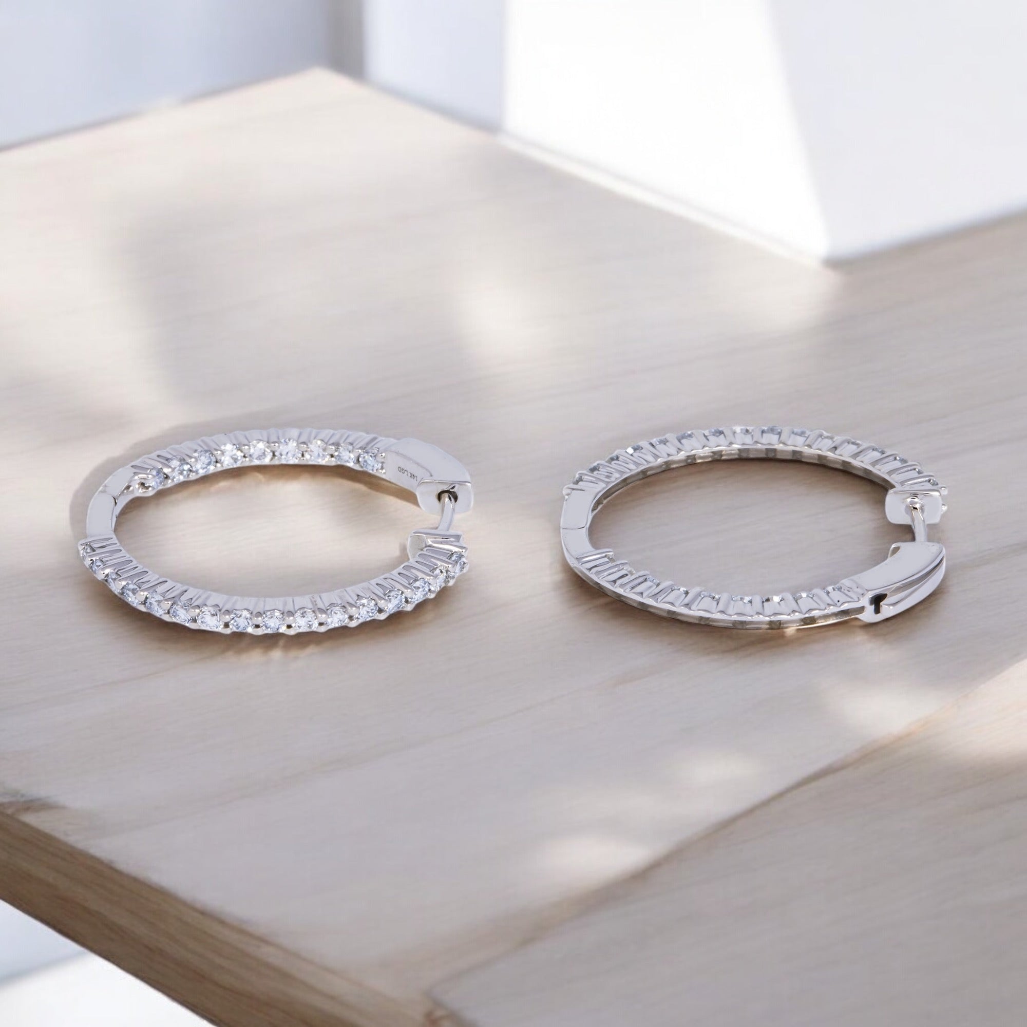 14K GOLD ROUND LAB DIAMOND HOOP EARRINGS 1.00 CTW