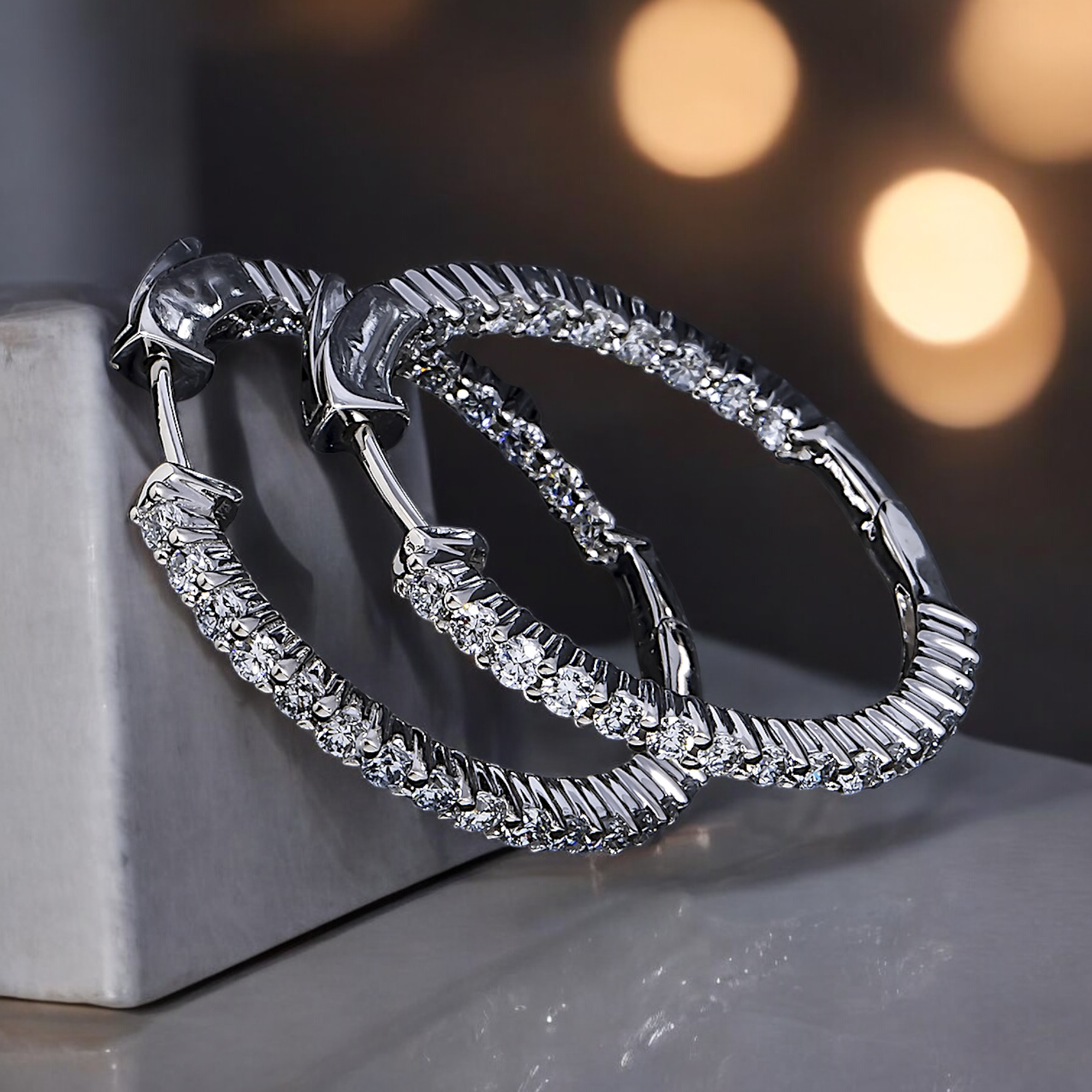 14K GOLD ROUND LAB DIAMOND HOOP EARRINGS 1.00 CTW