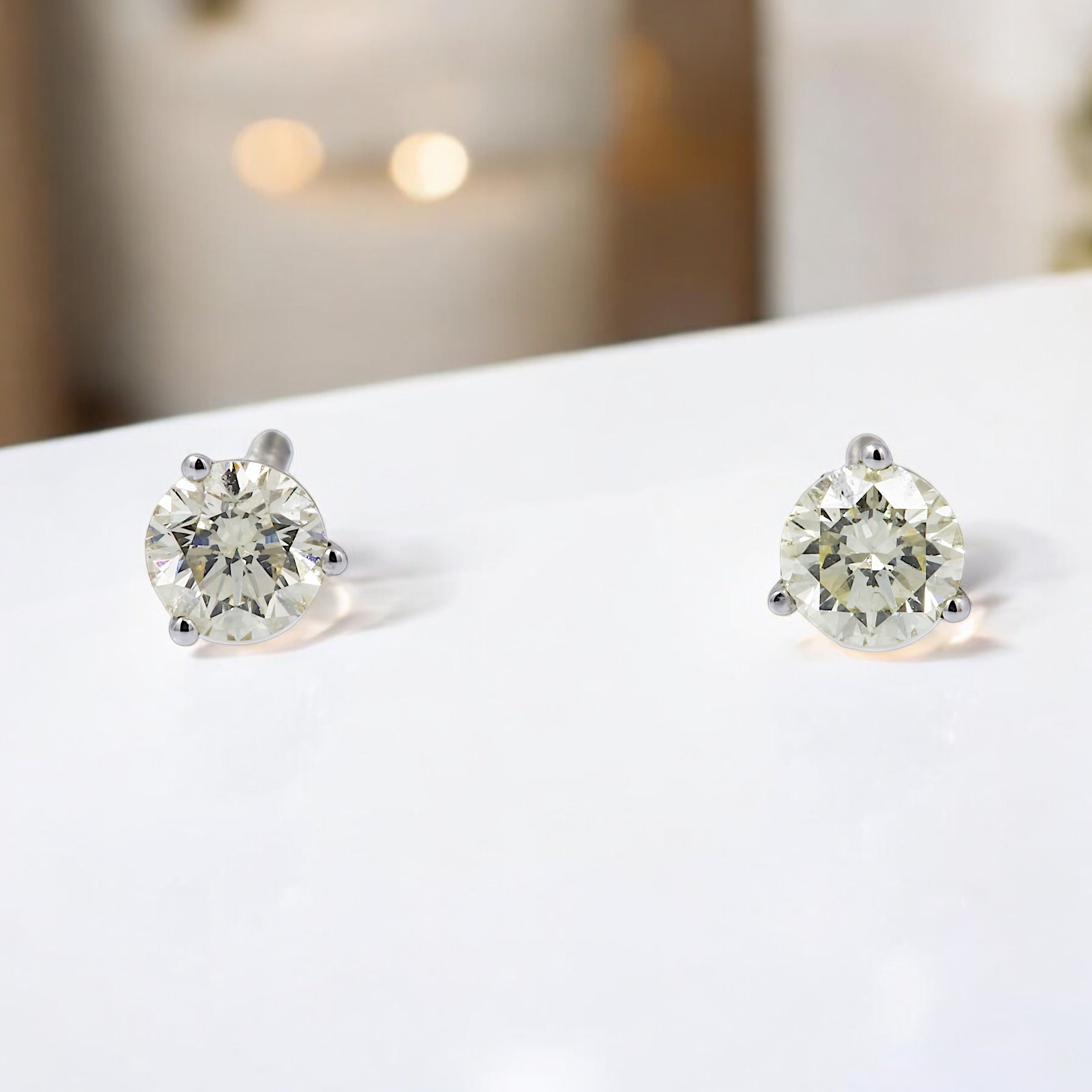 14K GOLD YELLOW SOLITAIRE LAB DIAMOND STUD EARRINGS 0.38 CTW