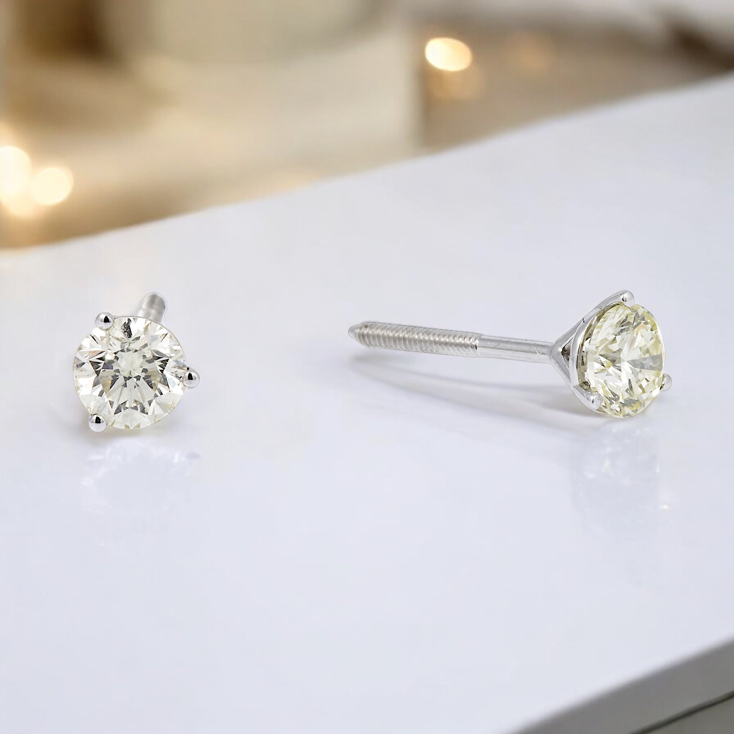 14K GOLD YELLOW SOLITAIRE LAB DIAMOND STUD EARRINGS 0.38 CTW