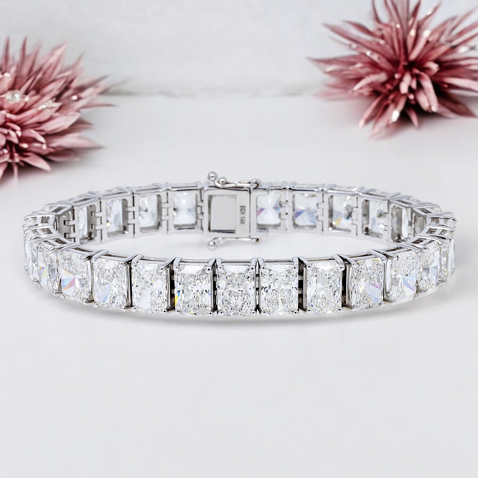 14K GOLD LAB DIAMOND RADIANT CUT TENNIS BRACELET 39.50CT