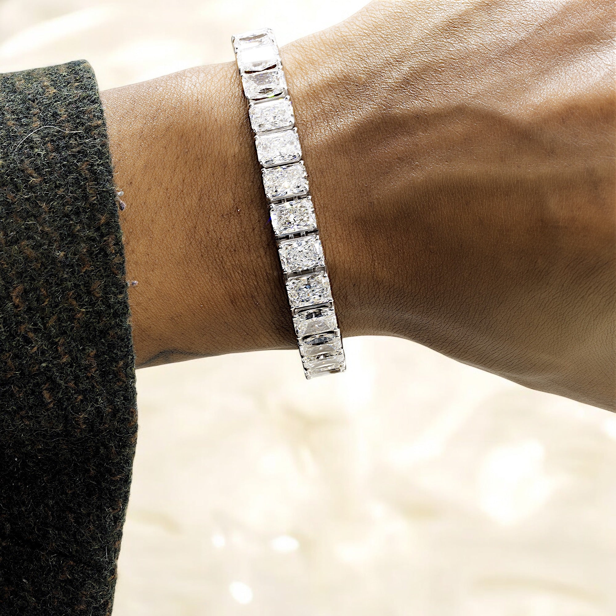 14K GOLD LAB DIAMOND RADIANT CUT TENNIS BRACELET 39.50CT