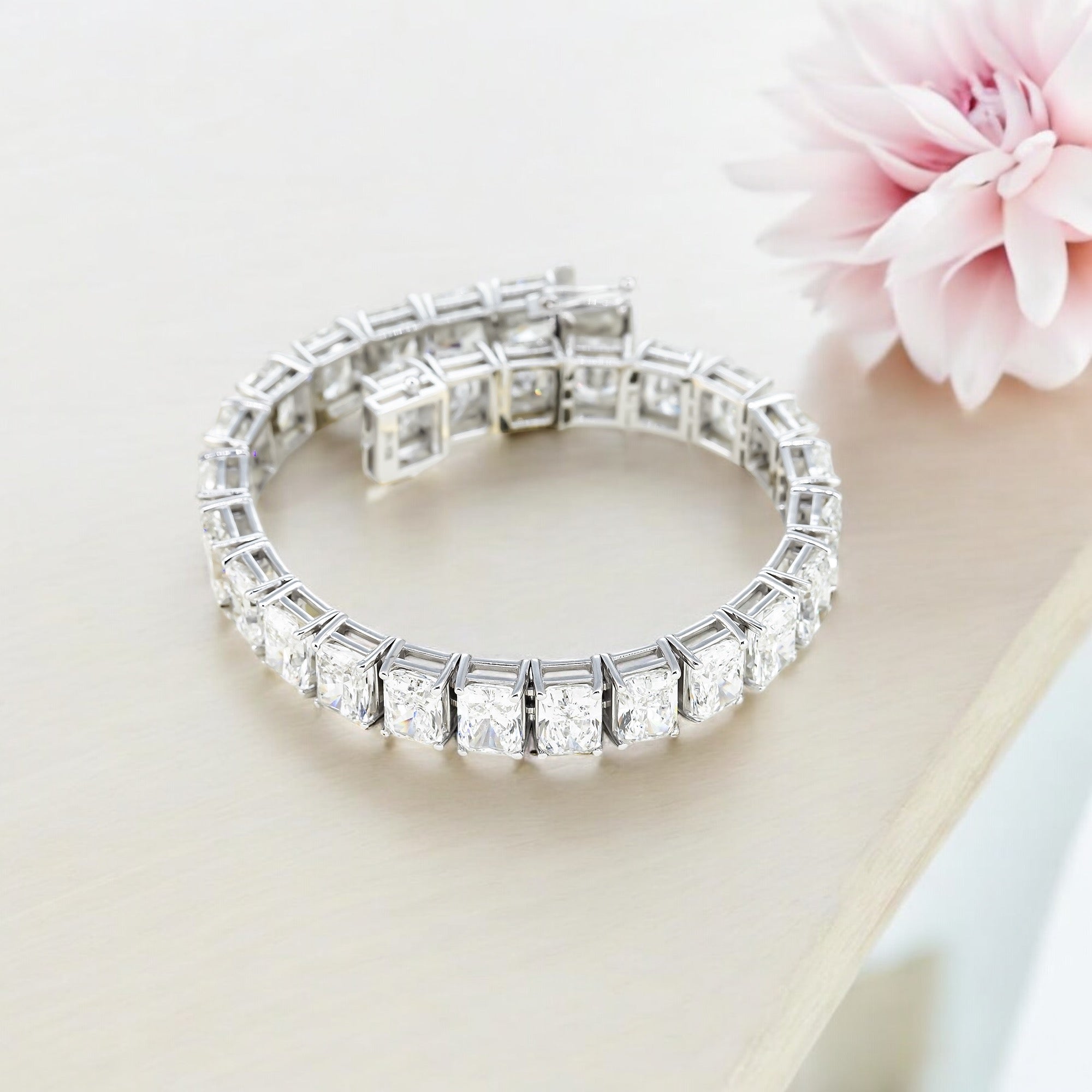 14K GOLD LAB DIAMOND RADIANT CUT TENNIS BRACELET 39.50CT