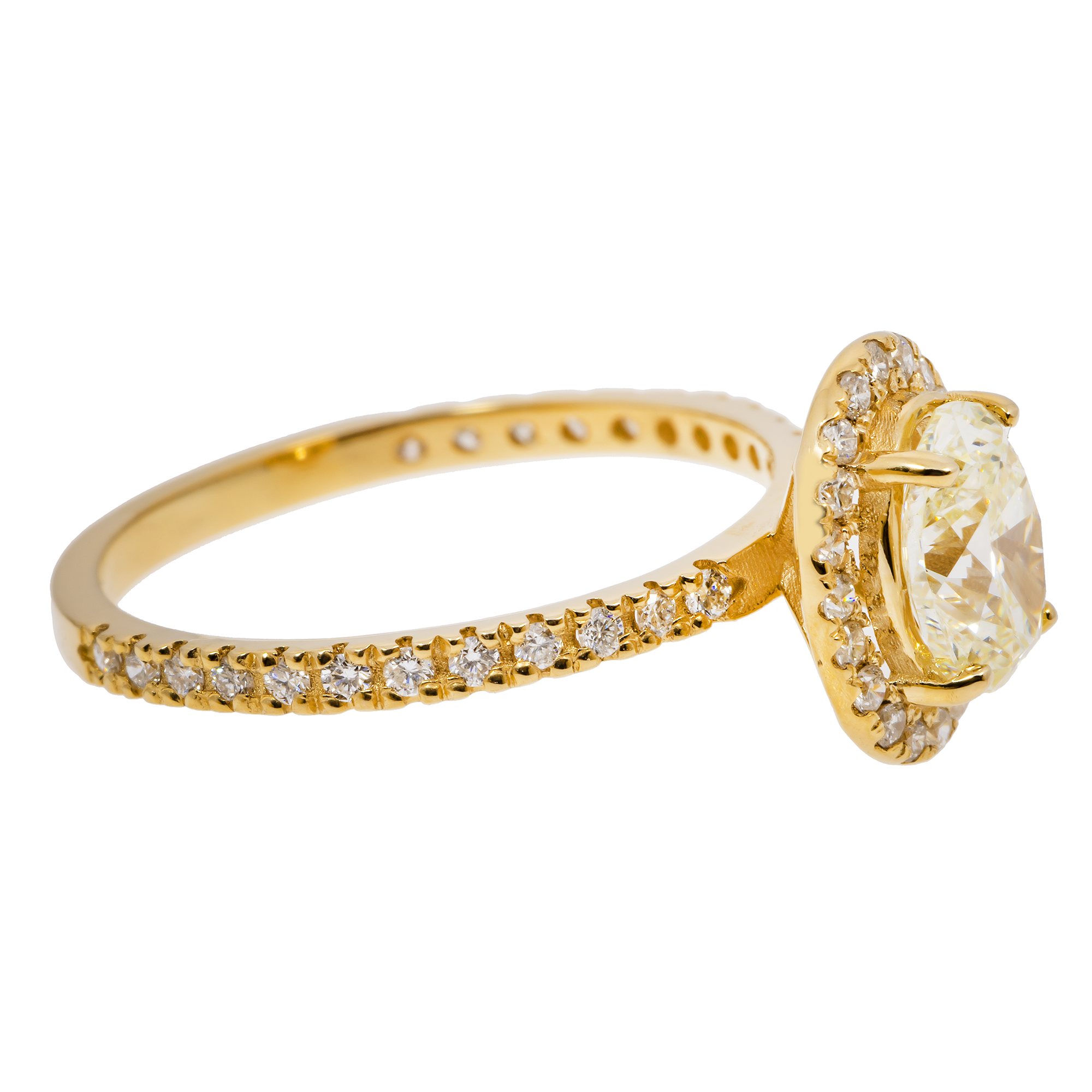 14K OVAL CUT CENTRE STONE IN A HALO SETTING IN A 14K DIAMOND ACCENTED BAND – 1.9 CTW