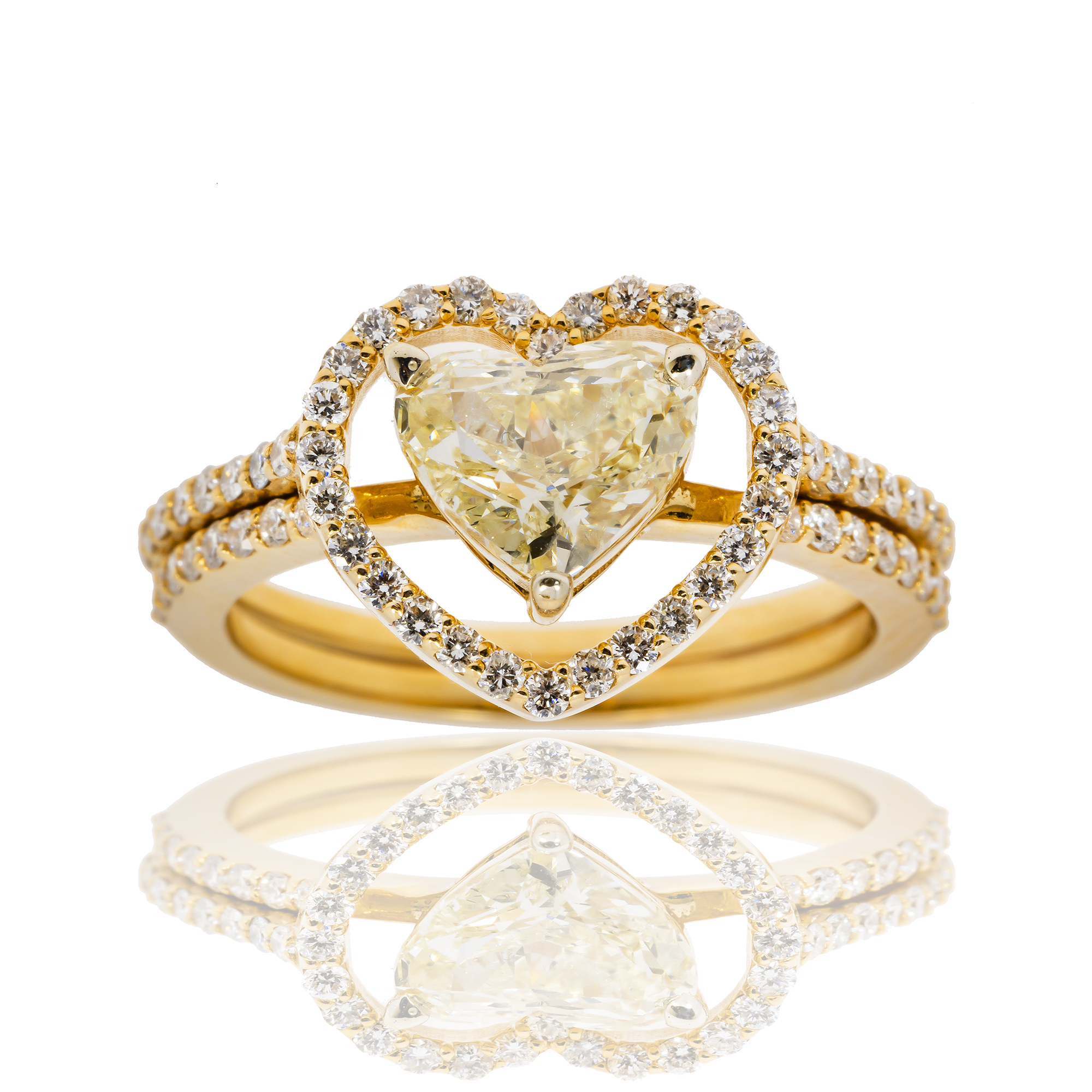 14K GOLD ROUND CLUSTER HALO DIAMOND HEART SHAPE BRIDAL SET 1.01 CTW