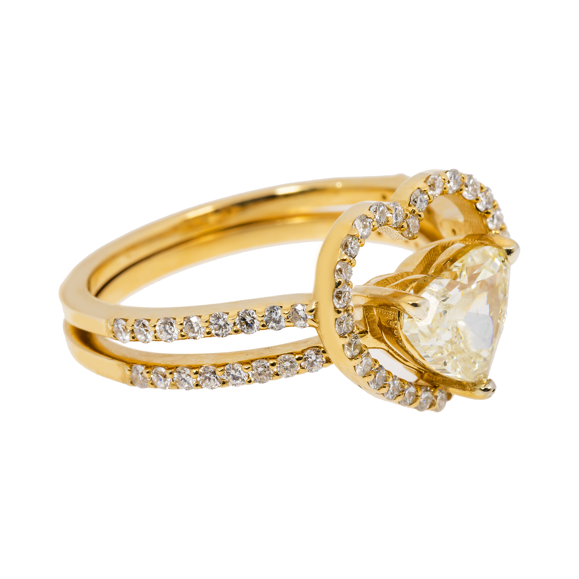 14K GOLD ROUND CLUSTER HALO DIAMOND HEART SHAPE BRIDAL SET 1.01 CTW