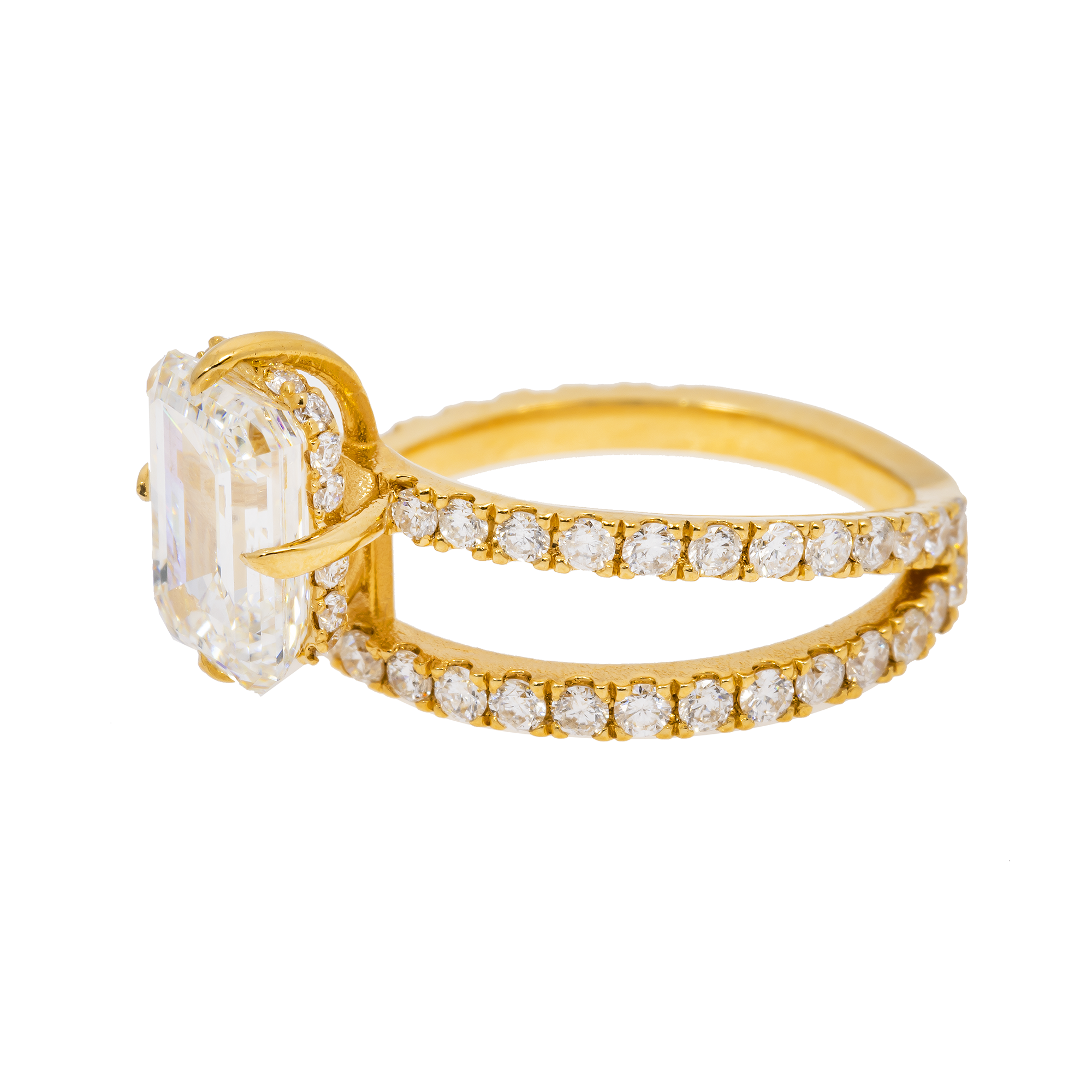 18K SOLITAIRE EMERALD CUT ENGAGEMENT RING IN A BYPASS SETTING - 2.41 CTW