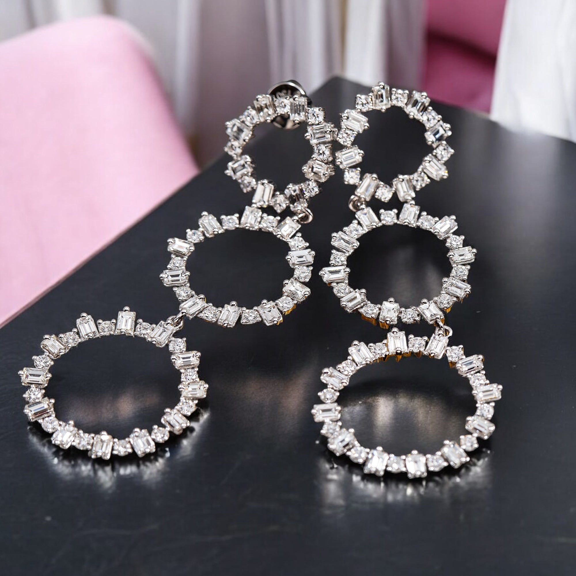 18K GOLD BAGUETTE DIAMOND DROP EARRINGS 4.45 CTW