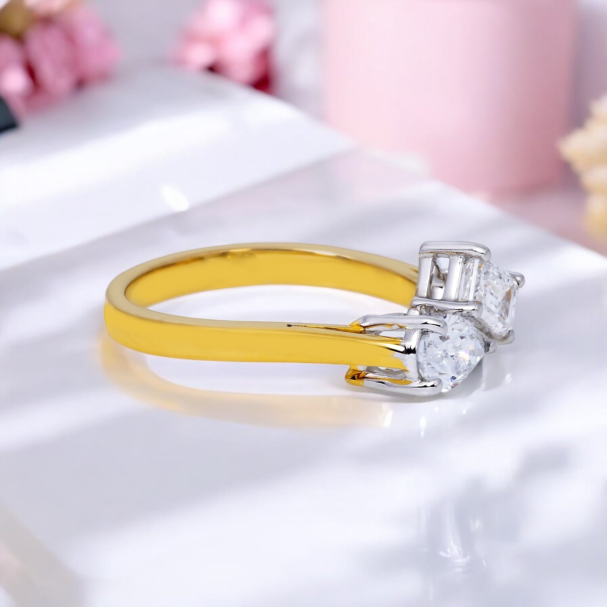 14K GOLD PEAR AND EMERALD CUT LAB DIAMOND ENGAGEMENT RING 1.02 CTW