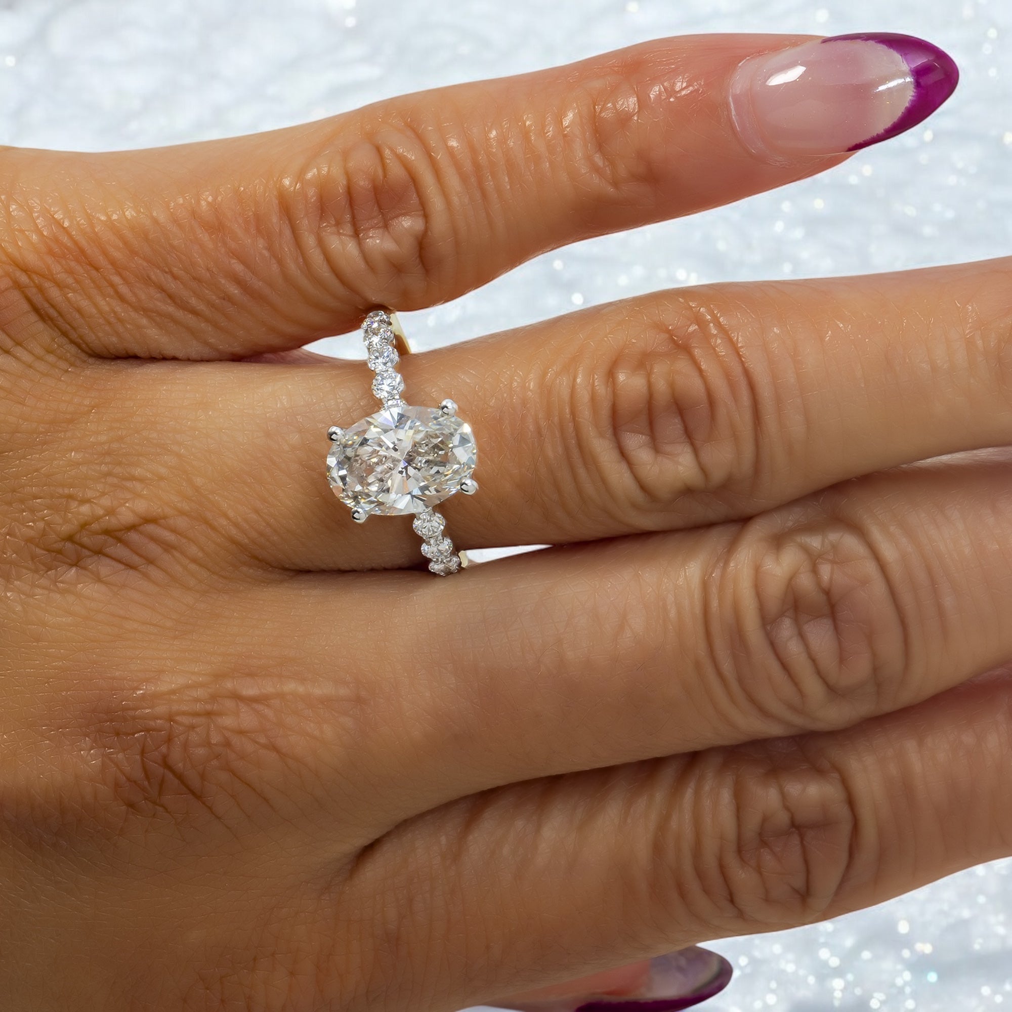 14K GOLD OVAL LAB DIAMOND ENGAGEMENT RING 3.60 CTW